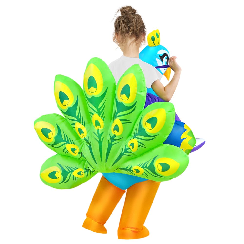 KOOY Inflatable Peacock Costume for Kids – Quick Inflate, Fun Halloween Blow-Up Suit