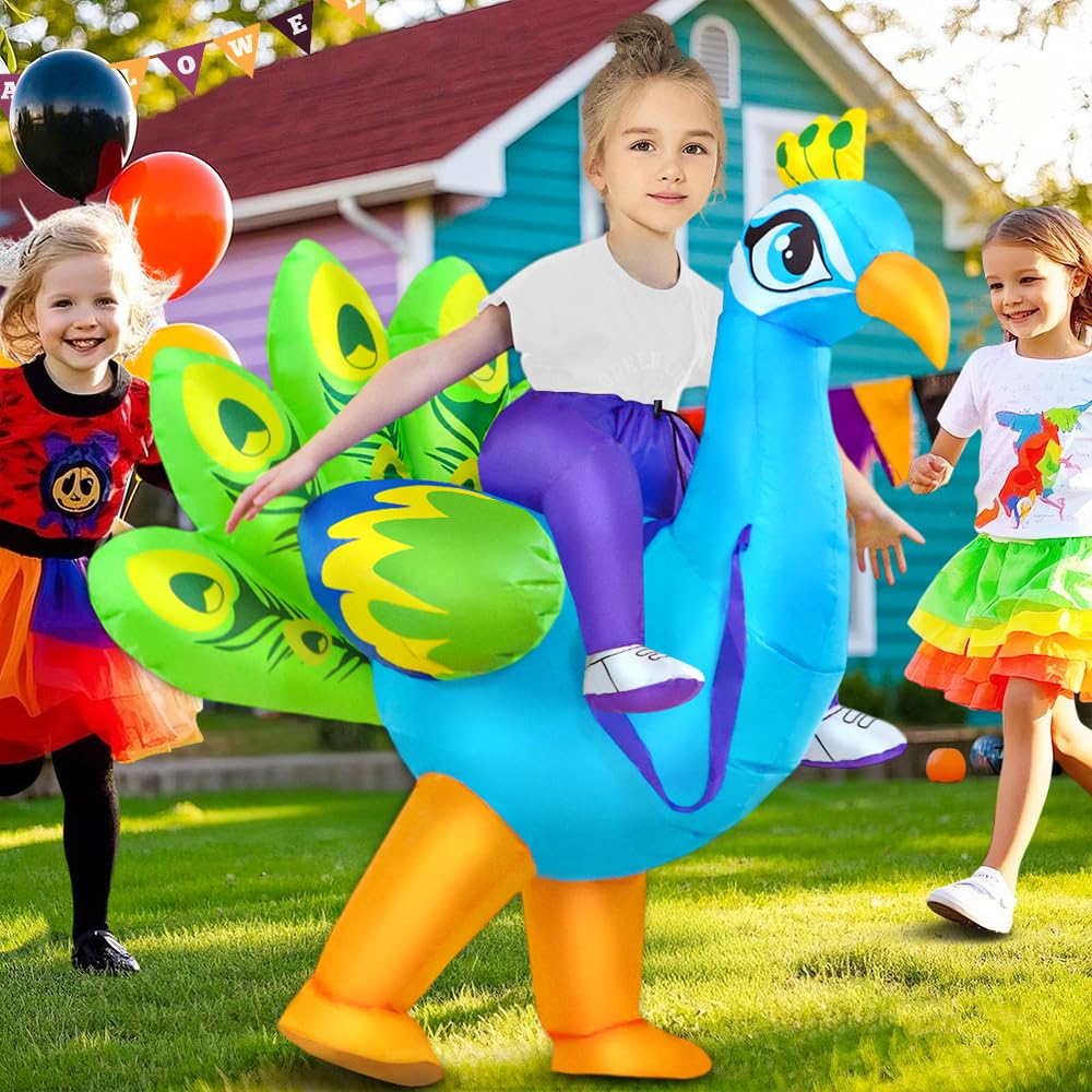 KOOY Inflatable Peacock Costume for Kids – Quick Inflate, Fun Halloween Blow-Up Suit