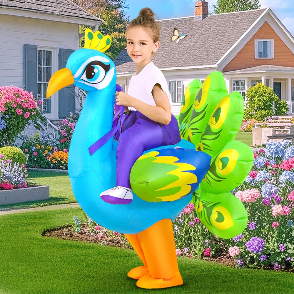 KOOY Inflatable Peacock Costume for Kids – Quick Inflate, Fun Halloween Blow-Up Suit