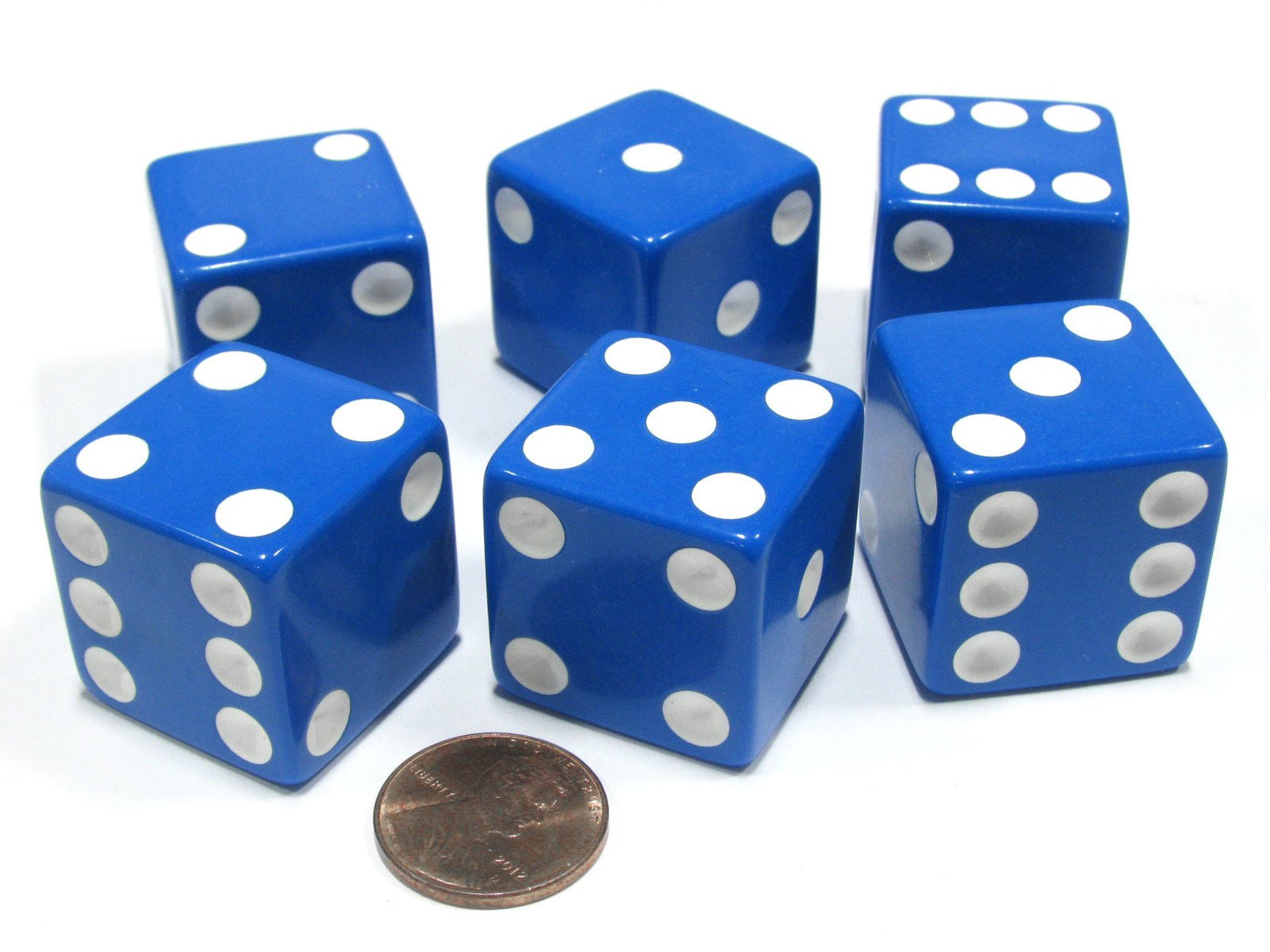 Koplow Games Set of 6 25mm Large D6 Dice – Blue with White Pips | Jumbo Opaque Dice