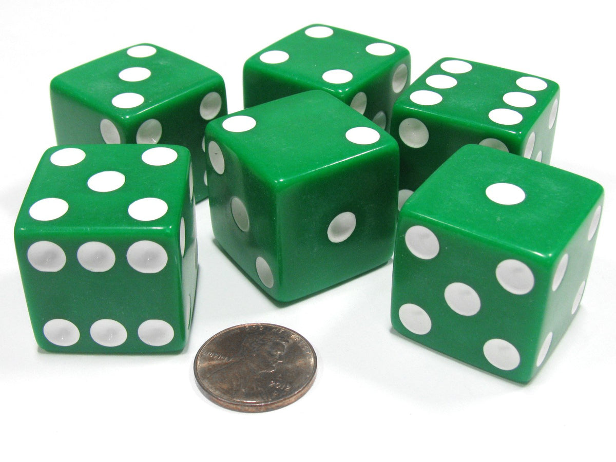 Koplow Games Set of 6 D6 25mm Jumbo Dice – Green with White Pips