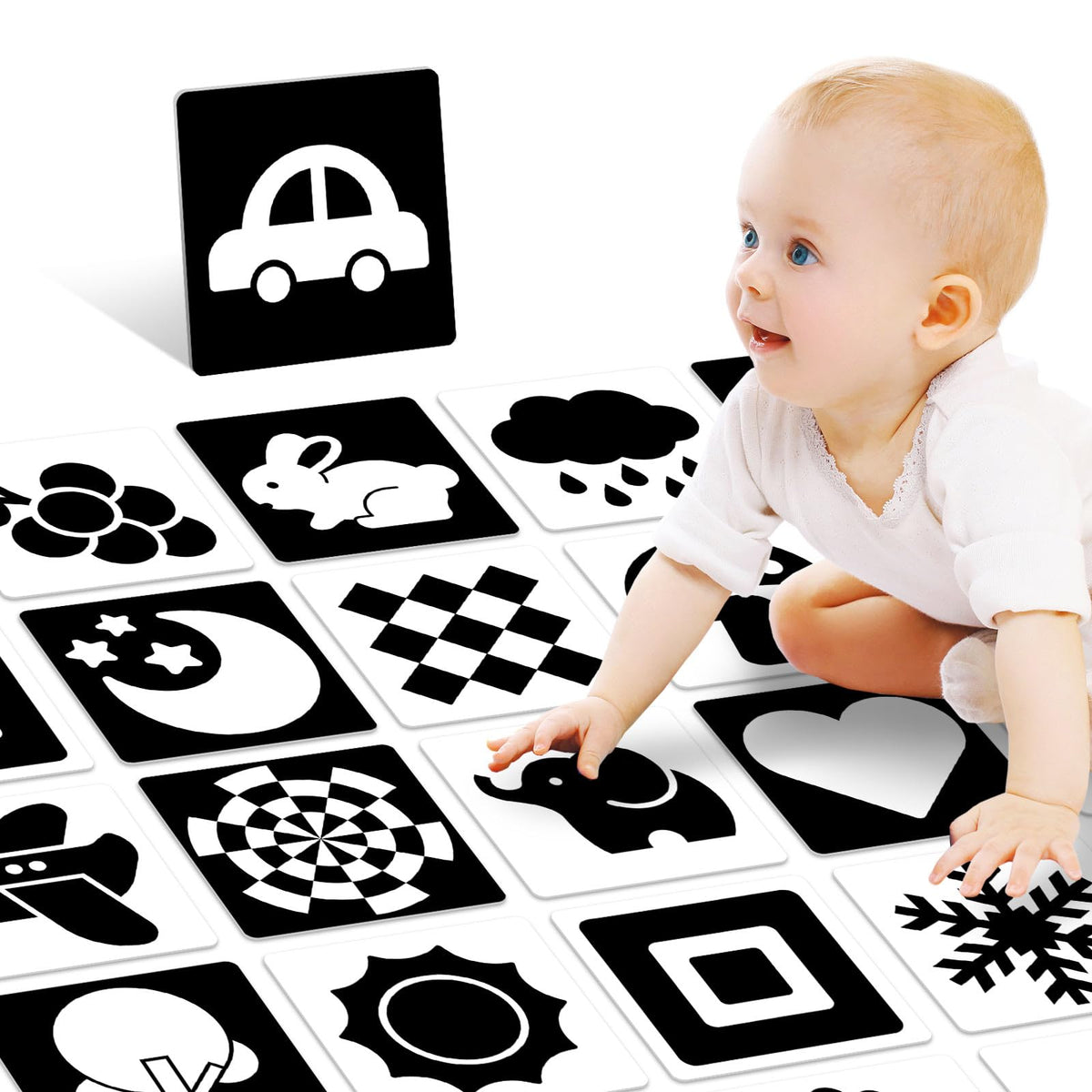 Kopokita High Contrast Baby Cards for Newborns – 20 Pcs, 5.7in x 5.7in, Black & White Visual Stimulation