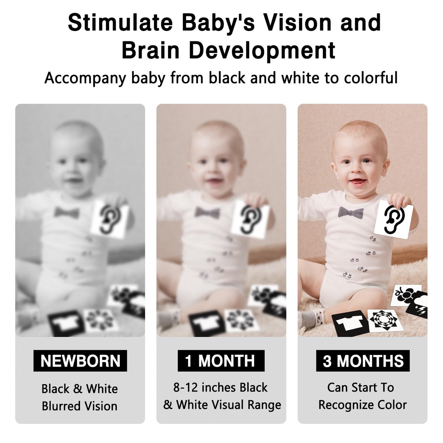 Kopokita High Contrast Baby Cards for Newborns – 20 Pcs, 5.7in x 5.7in, Black & White Visual Stimulation