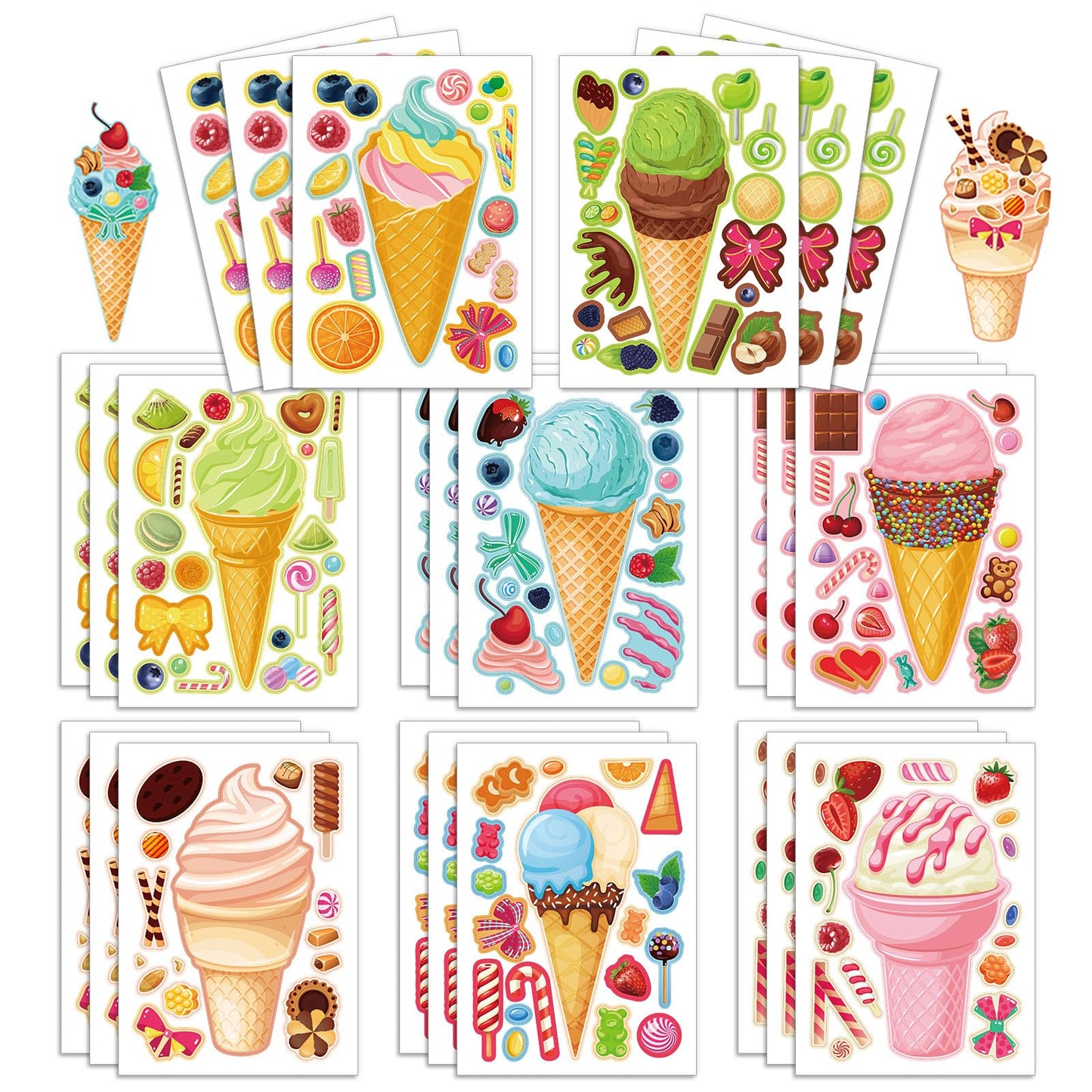 Kopokita 24 Sheets Make Your Own Ice Cream Stickers for Kids | Face Sticker Craft Kit