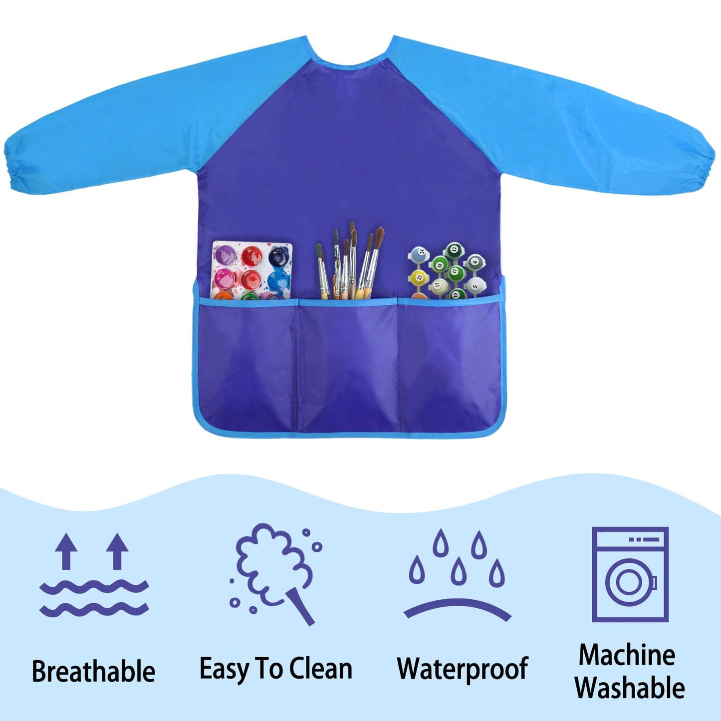 Kopokita Kids Art Smock – Waterproof Painting Apron with Long Sleeves & Pockets (Blue)