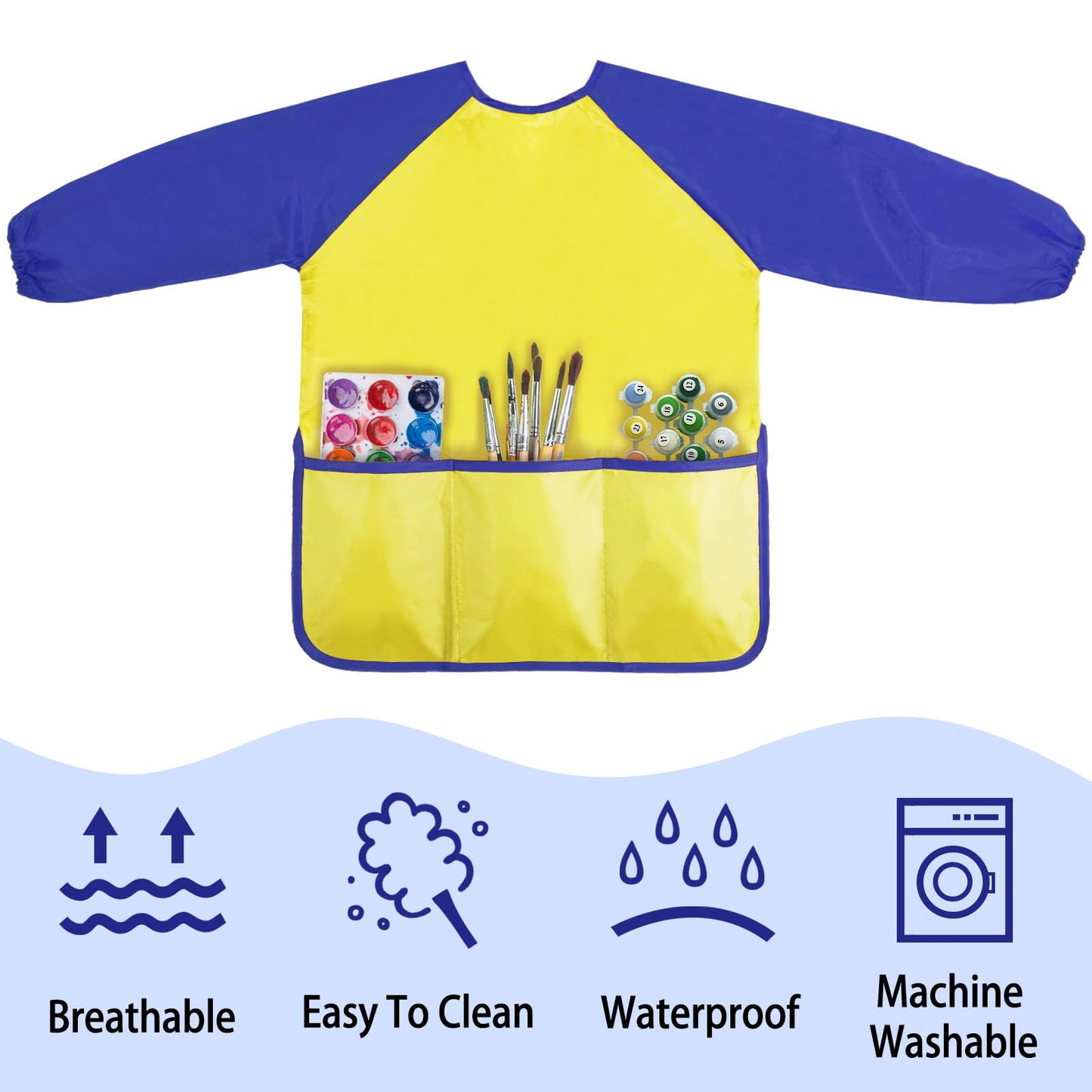 Kopokita Kids Art Smock – Waterproof Painting Apron with Long Sleeves & 3 Pockets (Ages 2-6)