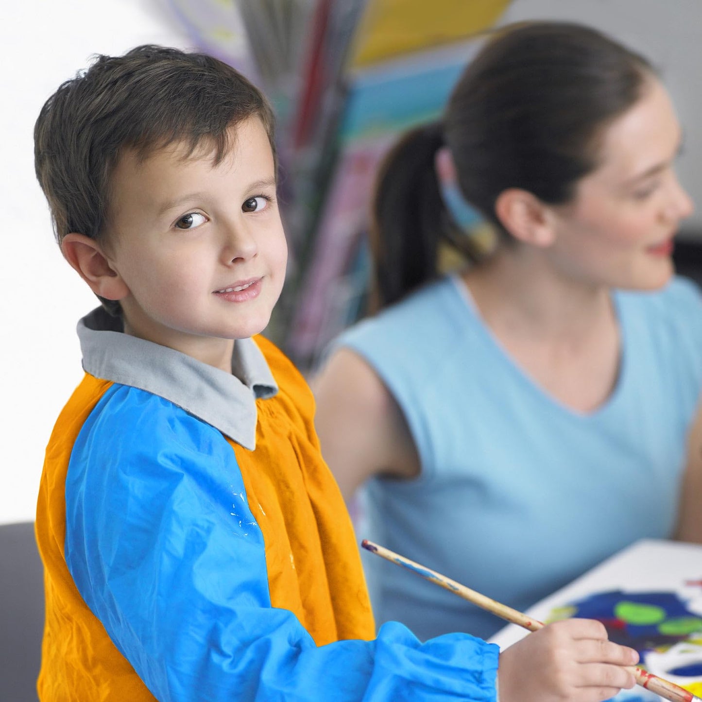 Kopokita Kids Art Smock – Waterproof Painting Apron for Toddlers 2–6 (Orange) with 3 Pockets