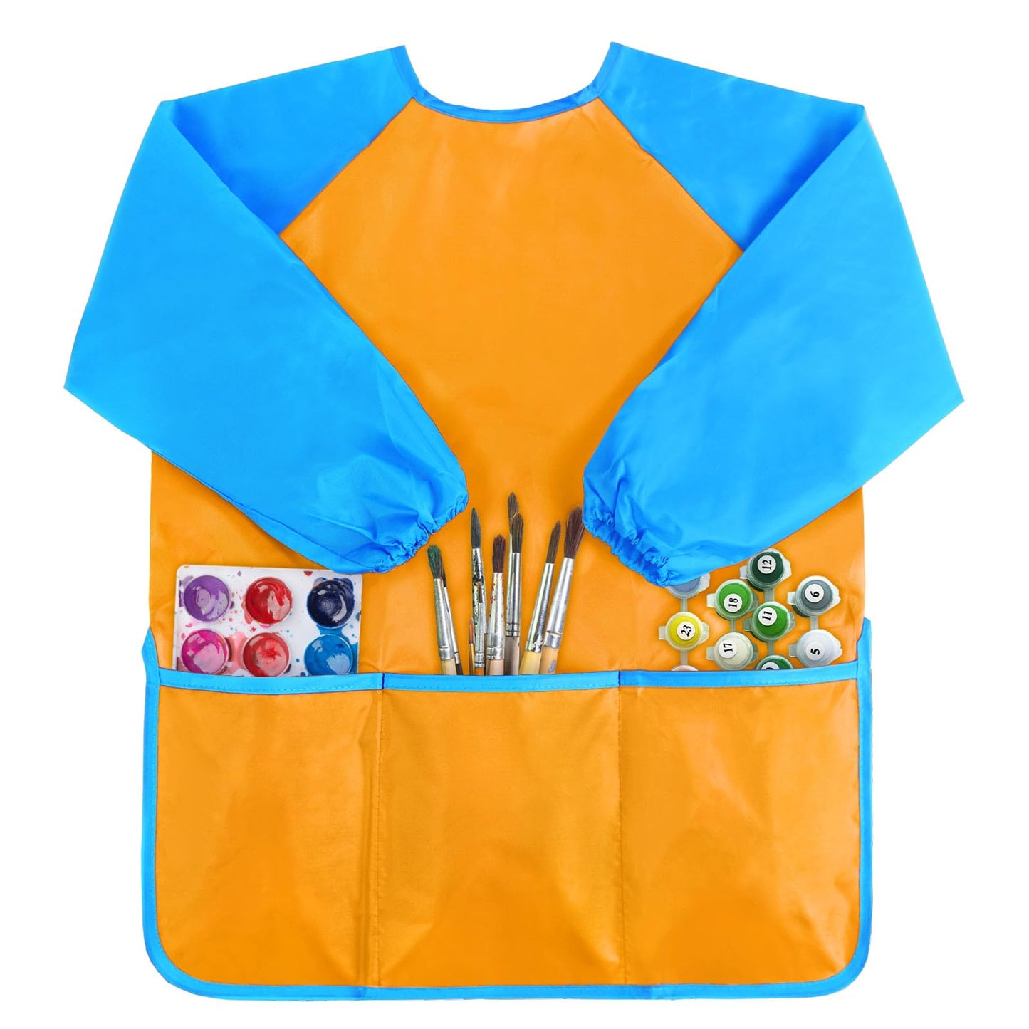Kopokita Kids Art Smock – Waterproof Painting Apron for Toddlers 2–6 (Orange) with 3 Pockets