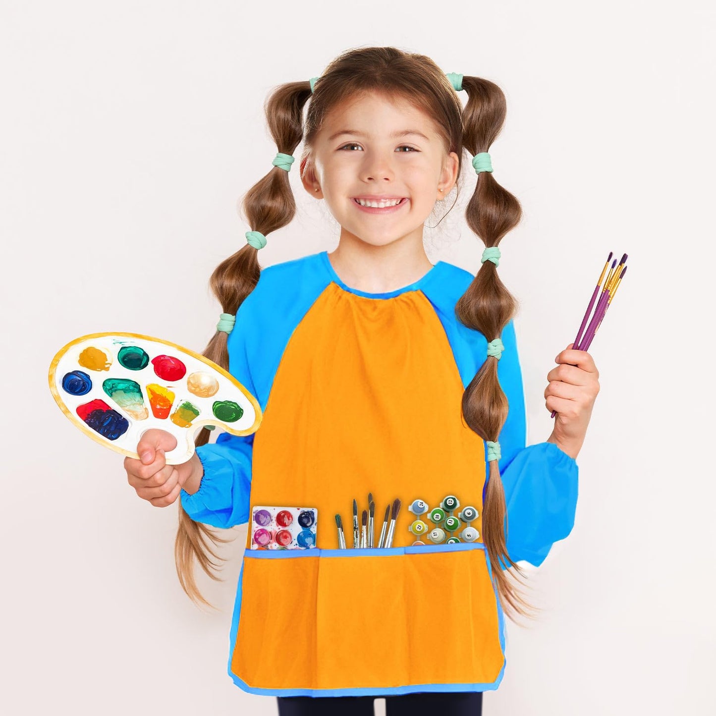 Kopokita Kids Art Smock – Waterproof Painting Apron for Toddlers 2–6 (Orange) with 3 Pockets