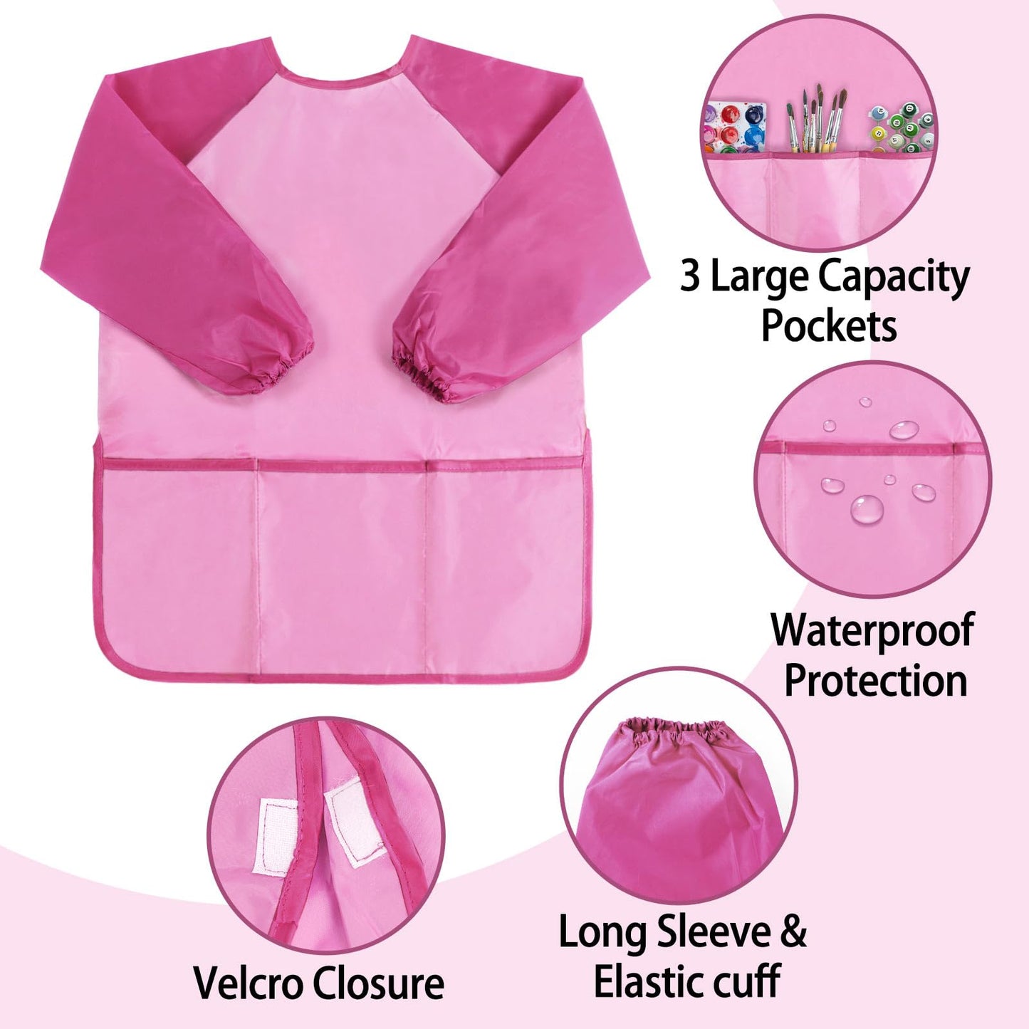 Kopokita Kids Art Smock – Waterproof Long-Sleeve Painting Apron (Pink)