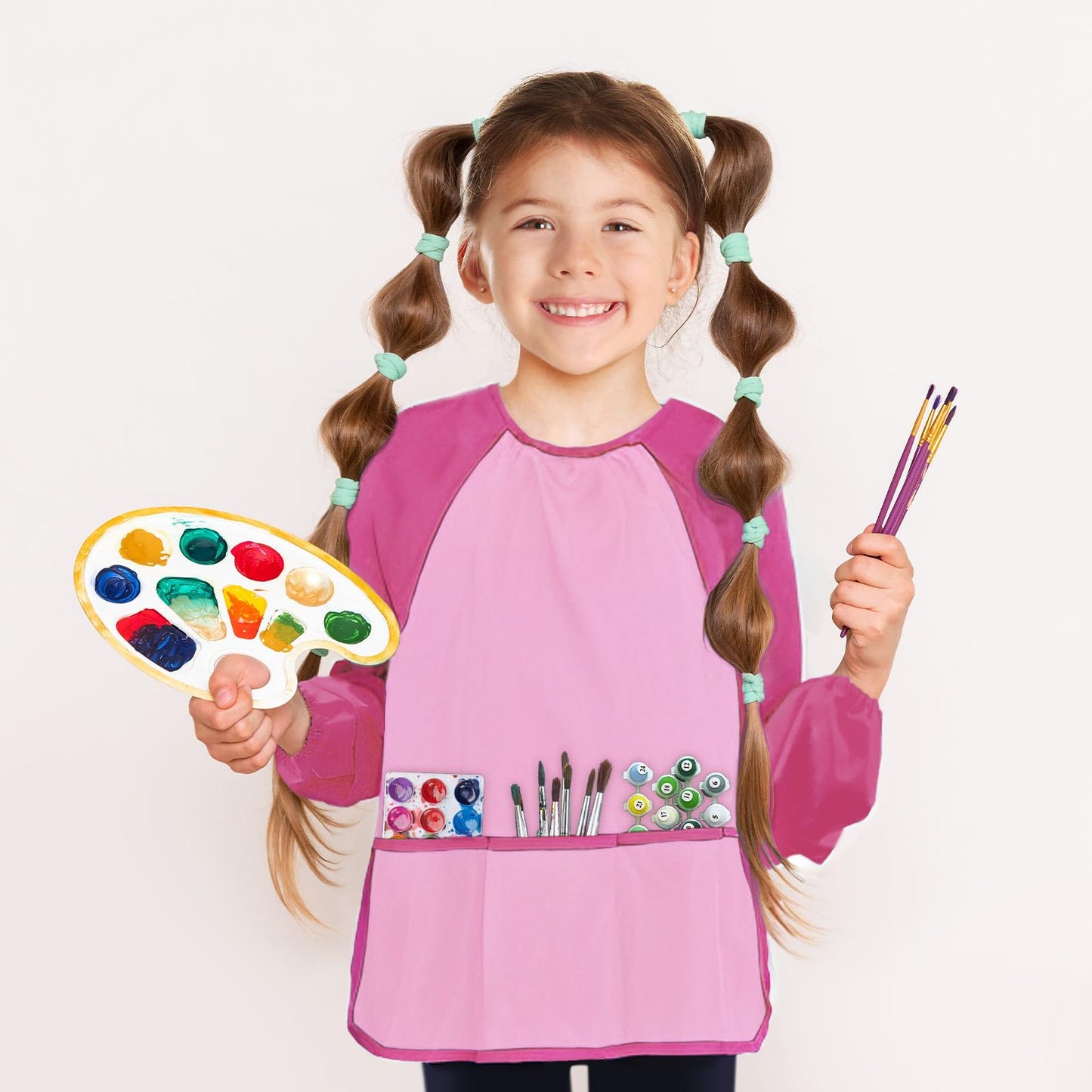 Kopokita Kids Art Smock – Waterproof Long-Sleeve Painting Apron (Pink)