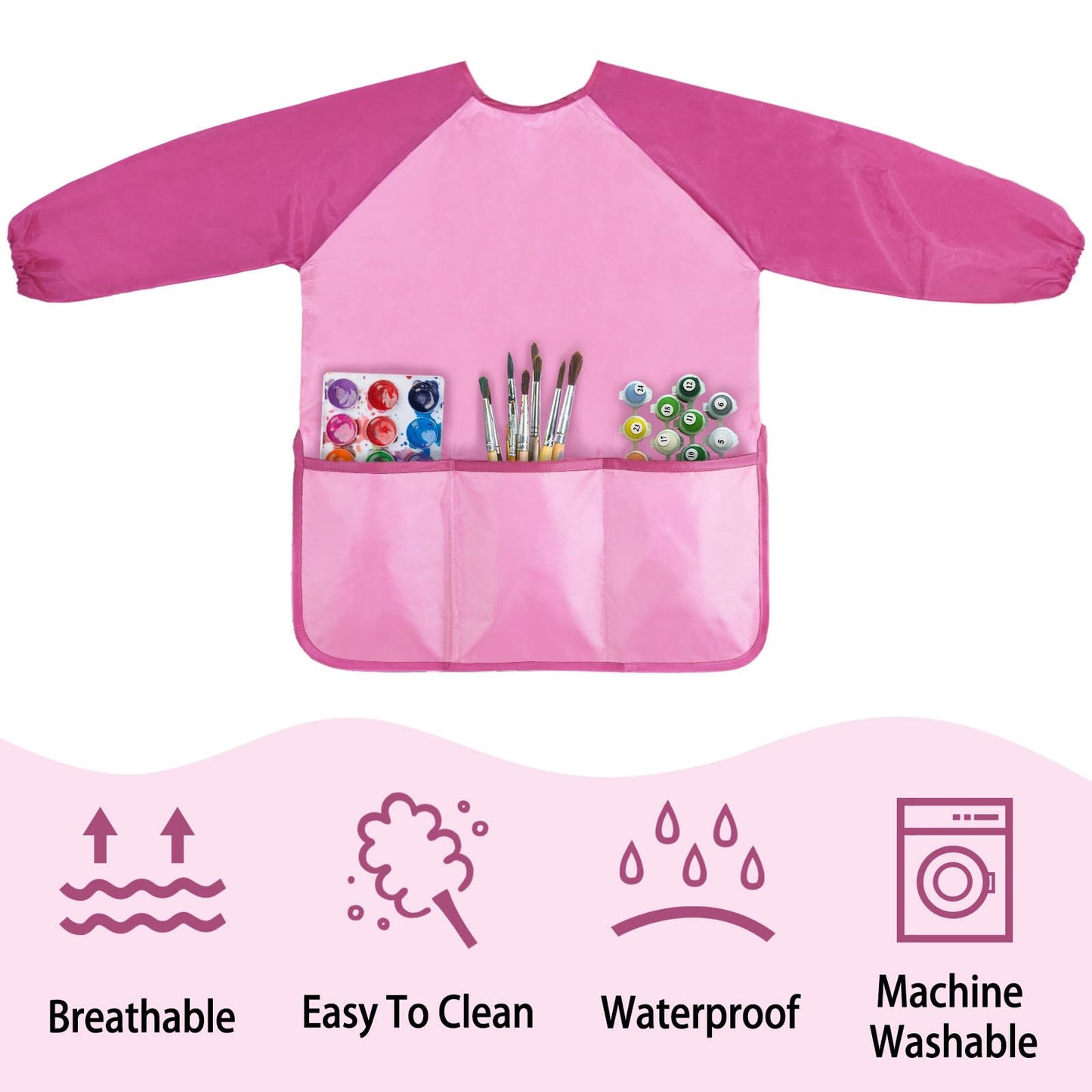 Kopokita Kids Art Smock – Waterproof Long-Sleeve Painting Apron (Pink)