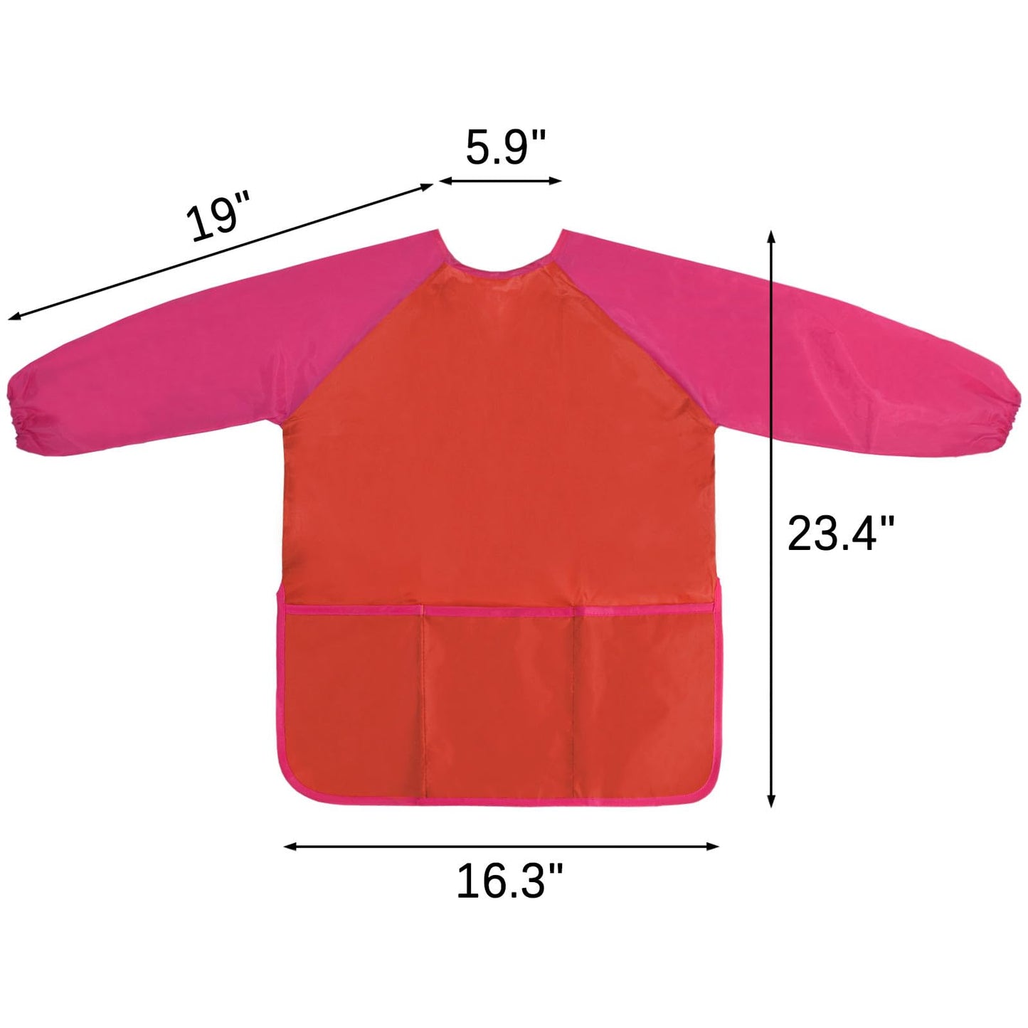 Kopokita Kids Art Smock – Waterproof Painting Apron with Long Sleeves, 3 Pockets, Red (Ages 2-6)