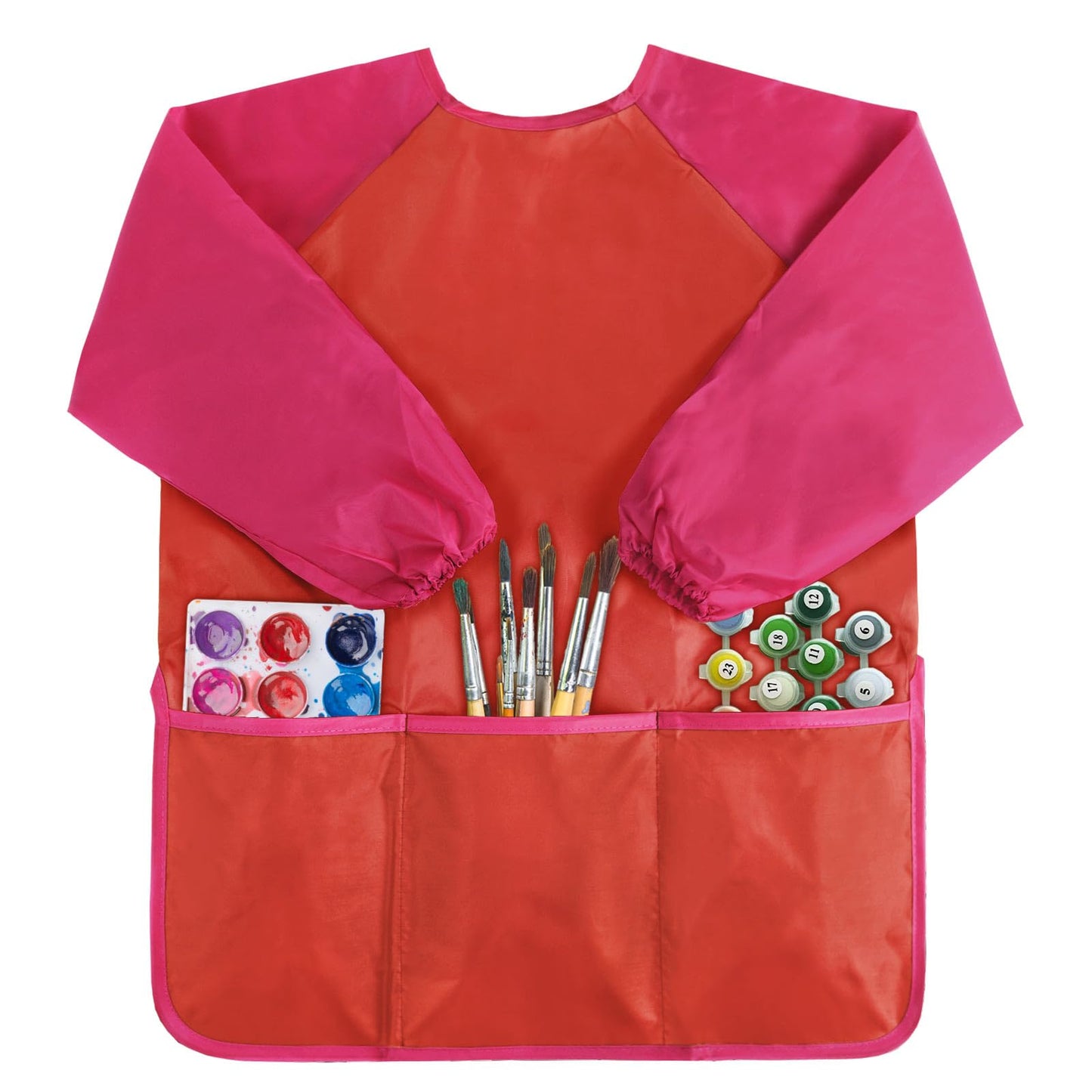 Kopokita Kids Art Smock – Waterproof Painting Apron with Long Sleeves, 3 Pockets, Red (Ages 2-6)