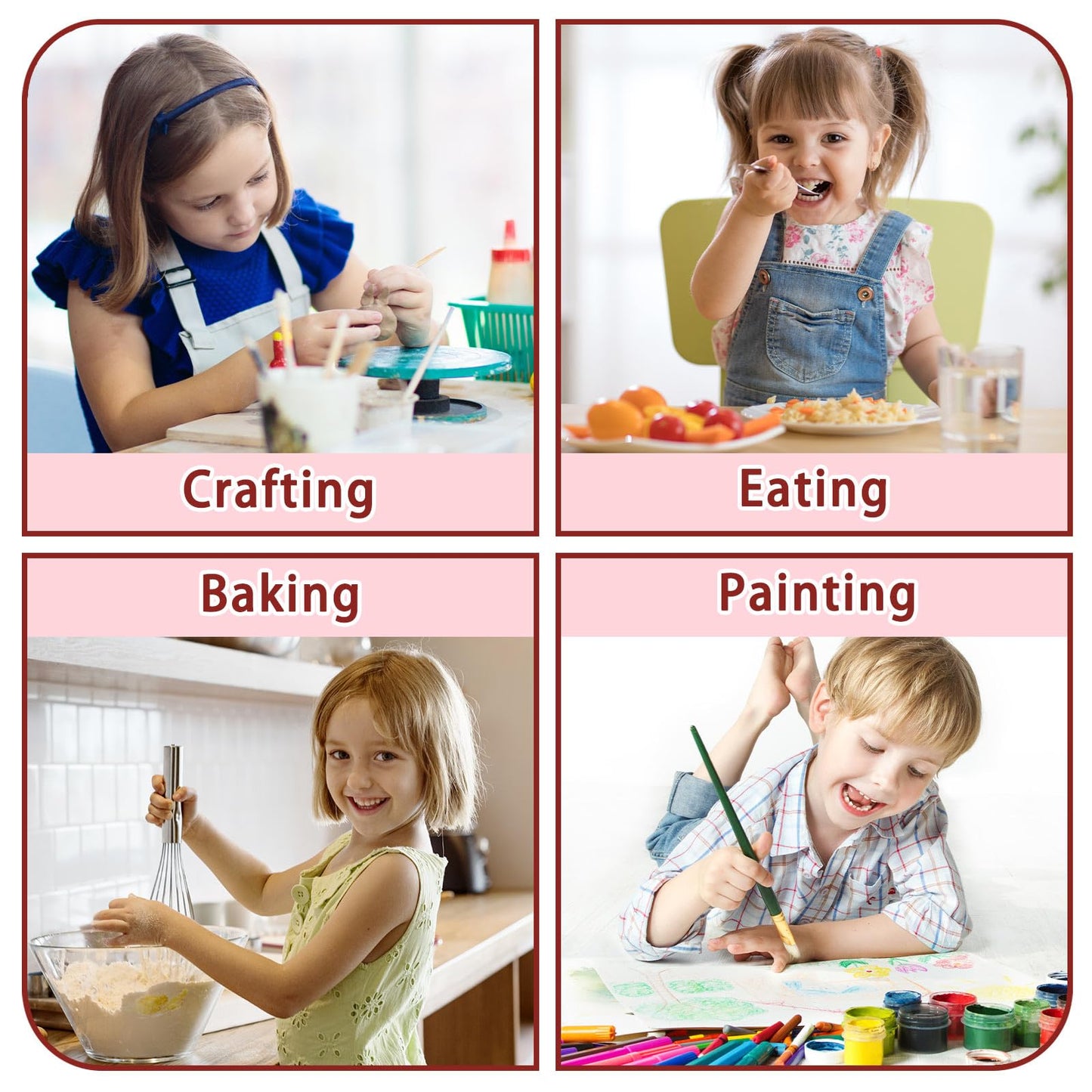 Kopokita Kids Art Smock – Waterproof Painting Apron with Long Sleeves, 3 Pockets, Red (Ages 2-6)