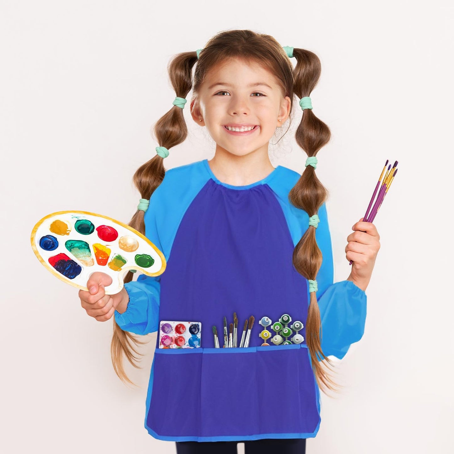 Kopokita Kids Art Smock – Waterproof Painting Apron with Long Sleeves & Pockets (Blue)