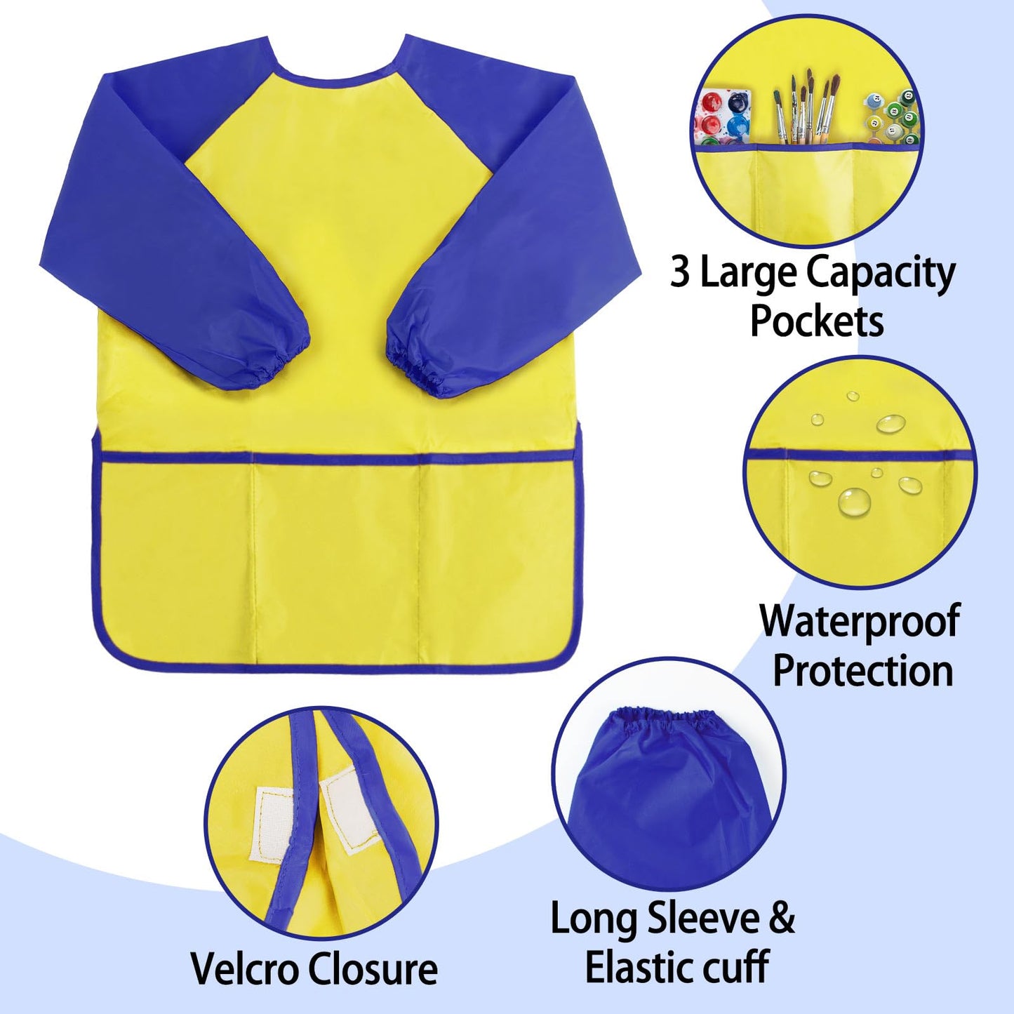 Kopokita Kids Art Smock – Waterproof Painting Apron with Long Sleeves & 3 Pockets (Ages 2-6)