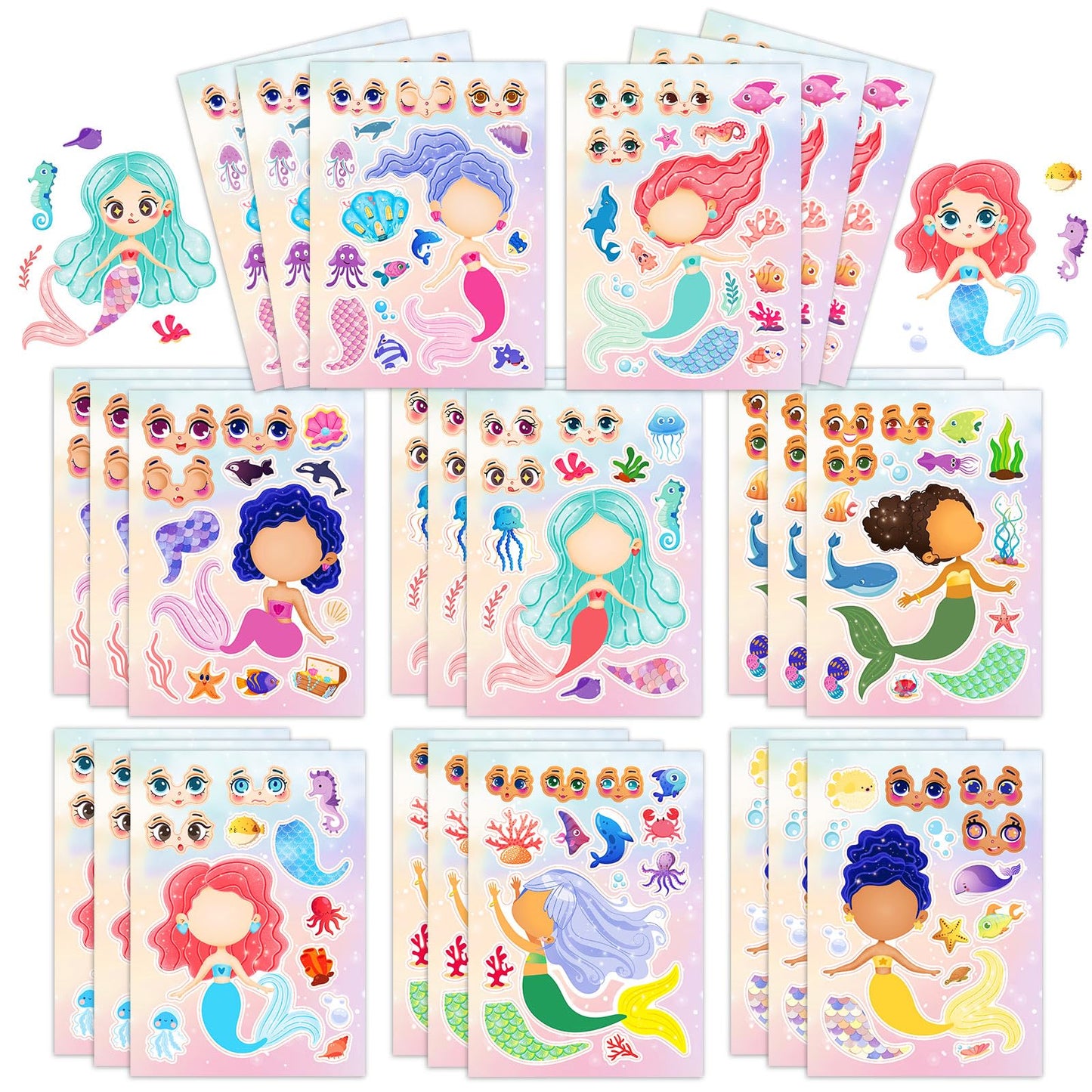 Kopokita Mermaid Stickers Set — 24 Sheets for Kids Crafts & Party Favors