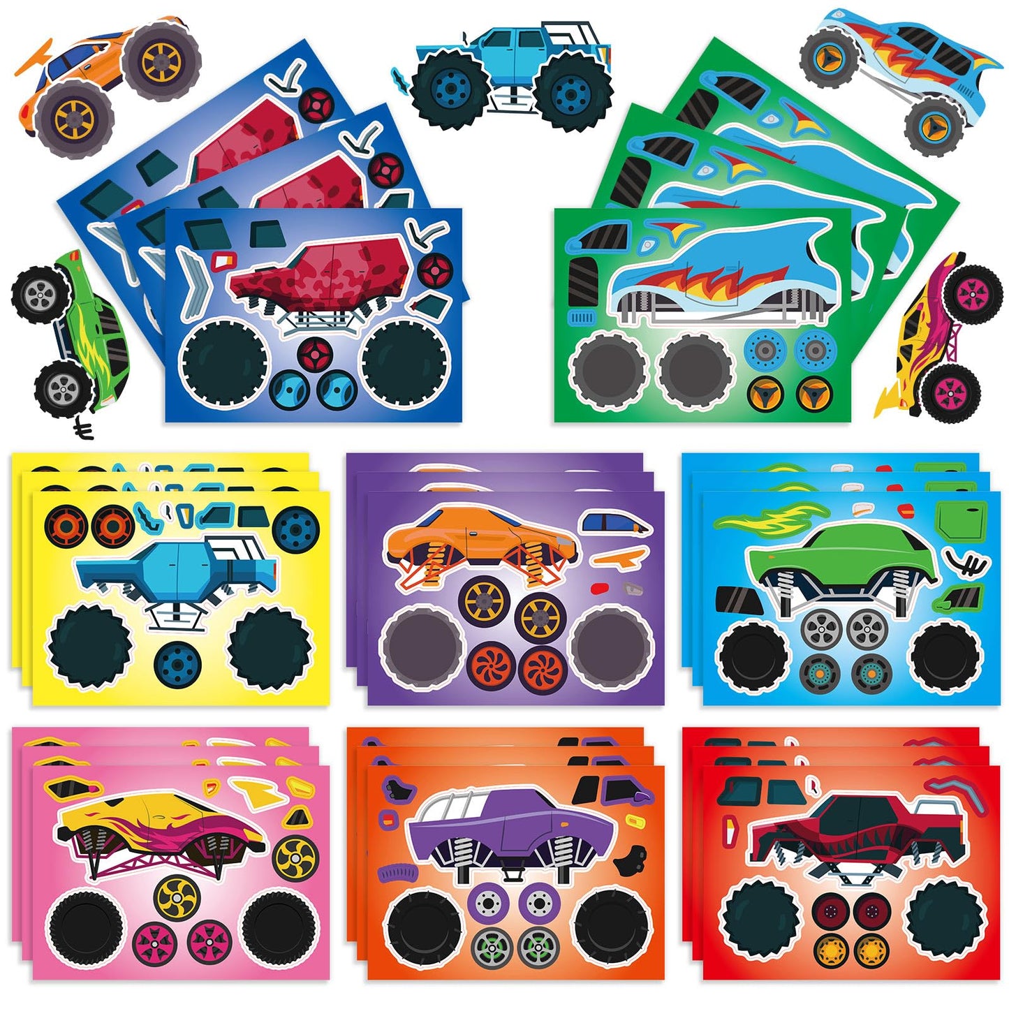 Kopokita 24 Sheets Monster Truck Stickers for Kids – DIY Face Sticker Craft Kit