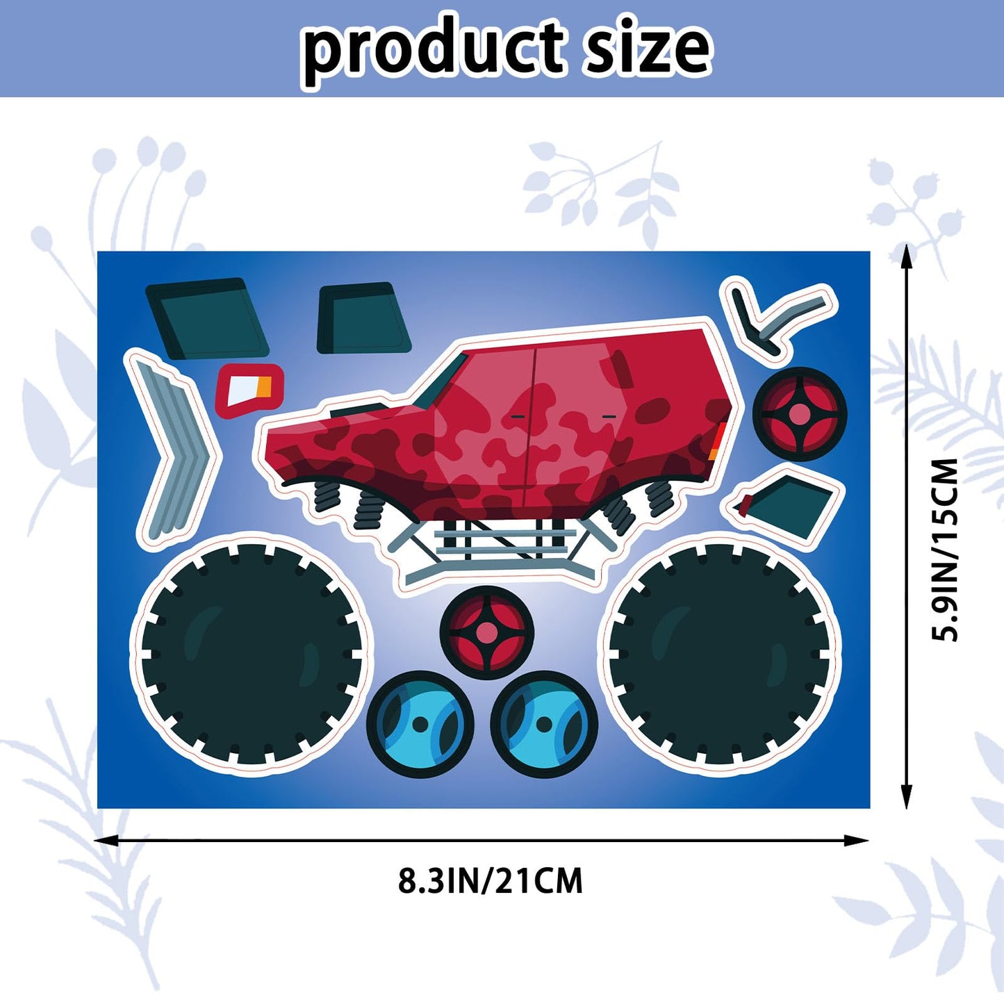 Kopokita 24 Sheets Monster Truck Stickers for Kids – DIY Face Sticker Craft Kit