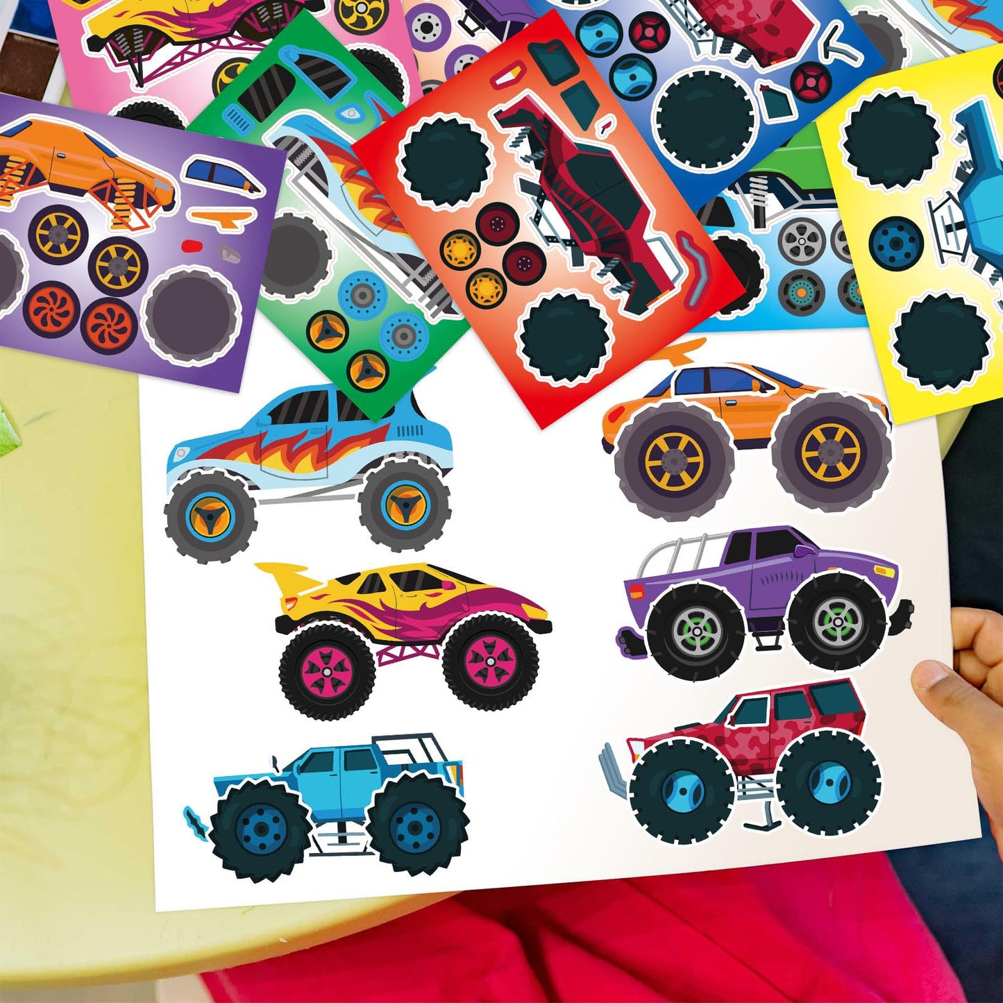 Kopokita 24 Sheets Monster Truck Stickers for Kids – DIY Face Sticker Craft Kit