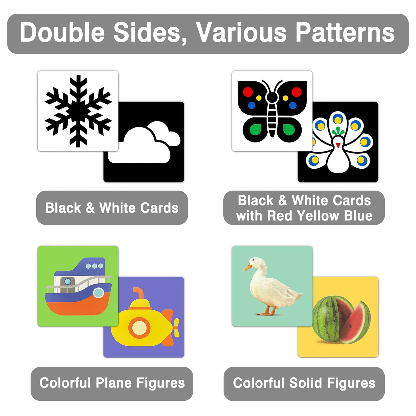Kopokita 4 Sets High-Contrast Baby Cards – 80 Cards, 160 Pages, 0-36 Months