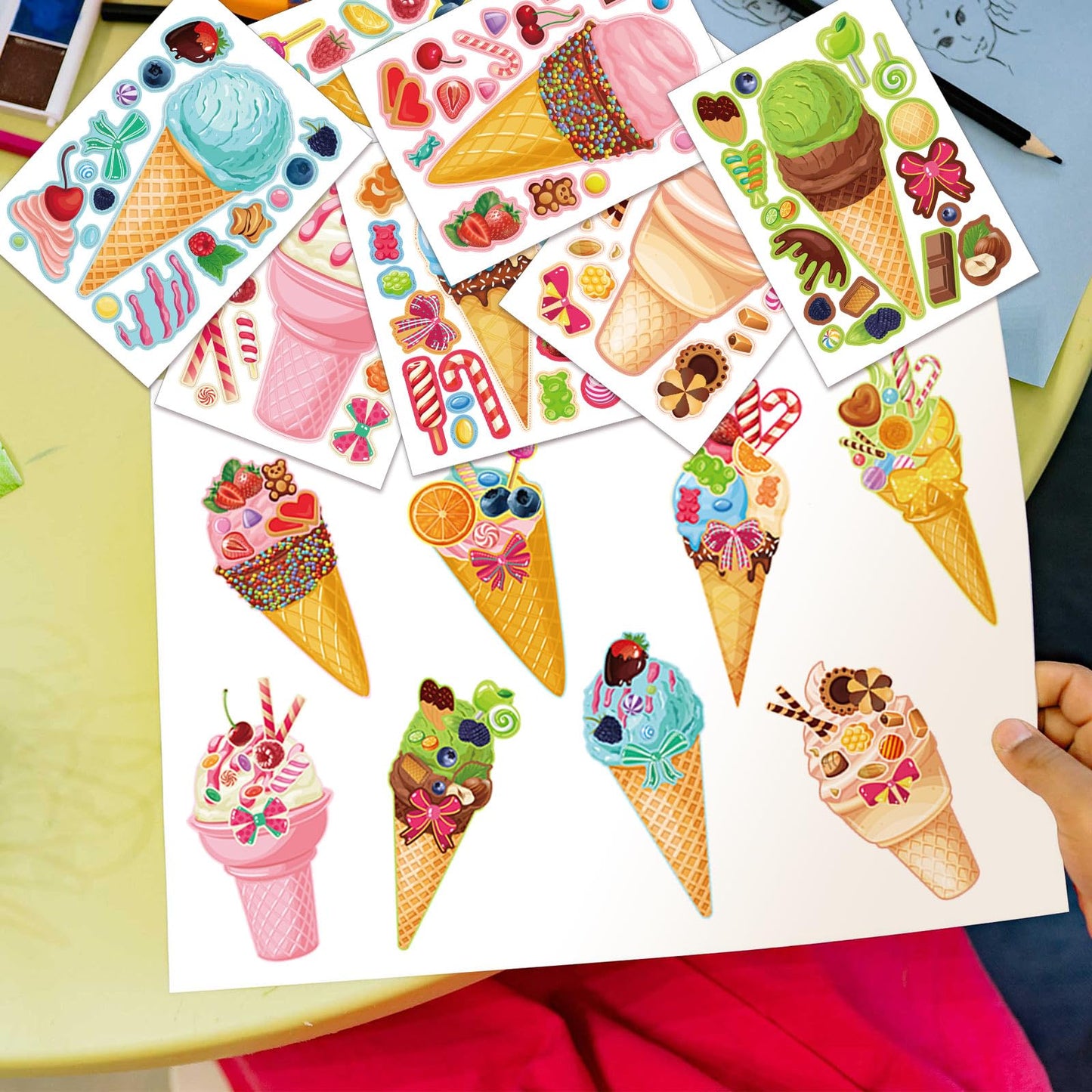 Kopokita 24 Sheets Make Your Own Ice Cream Stickers for Kids | Face Sticker Craft Kit