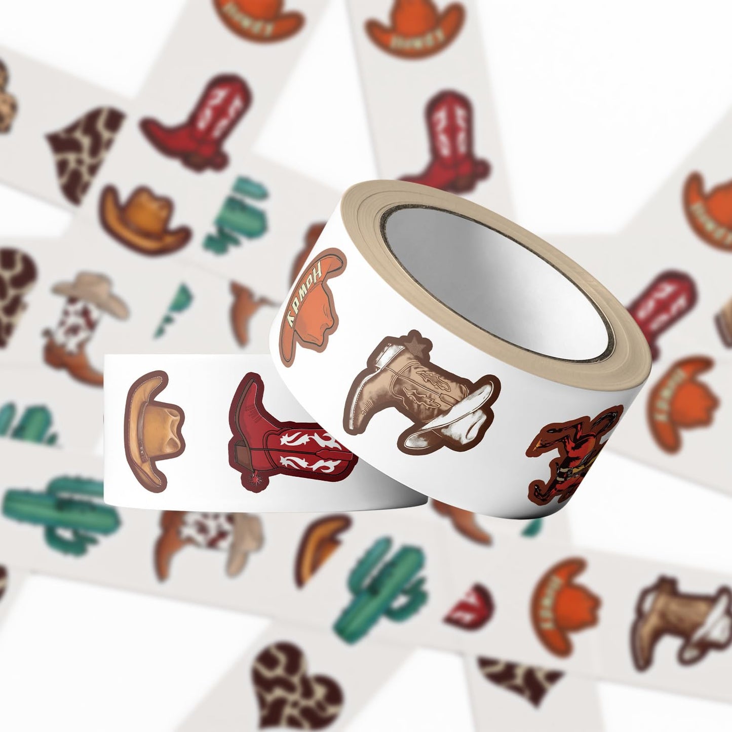 KOPTOP Western Cowboy Stickers Roll – 1000 Pieces, 2 Rolls, 10 Designs, Waterproof