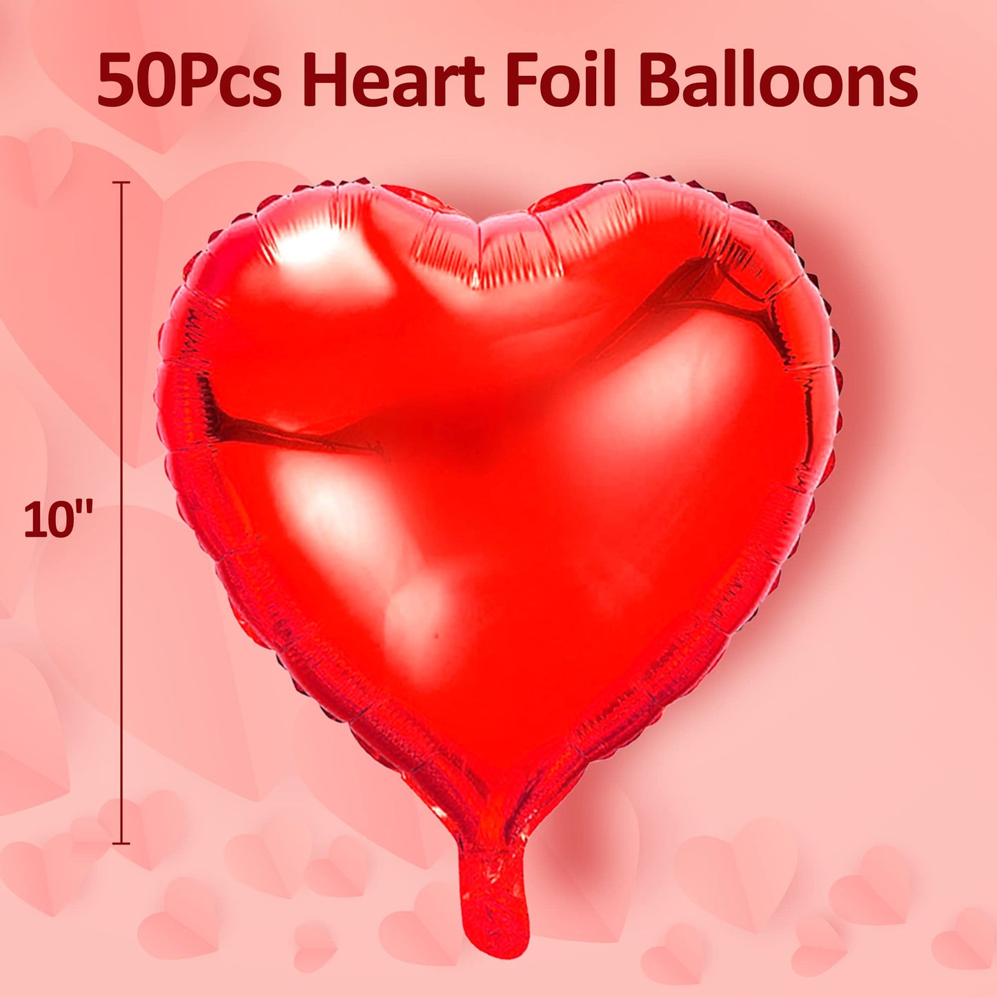kortes Red Heart Balloons - 50pcs 10-inch Foil Valentines Day Decoration Kit