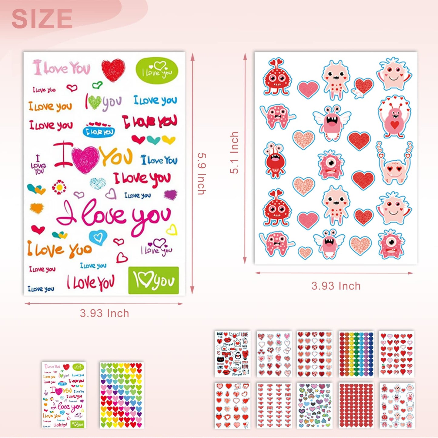 kortes 72-Sheets Valentines Heart Stickers – 3642 pcs, 12 Designs