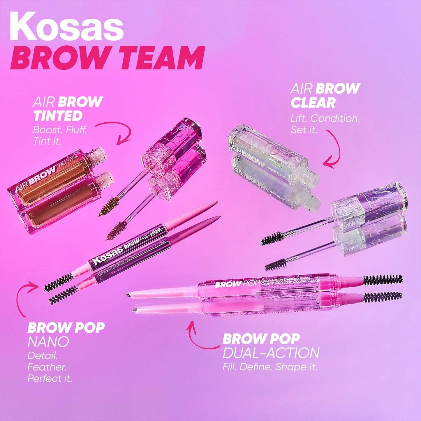 Kosas Air Brow Tinted Gel – Clean Vegan Brow Gel in Grey for Full, Fluffy Brows