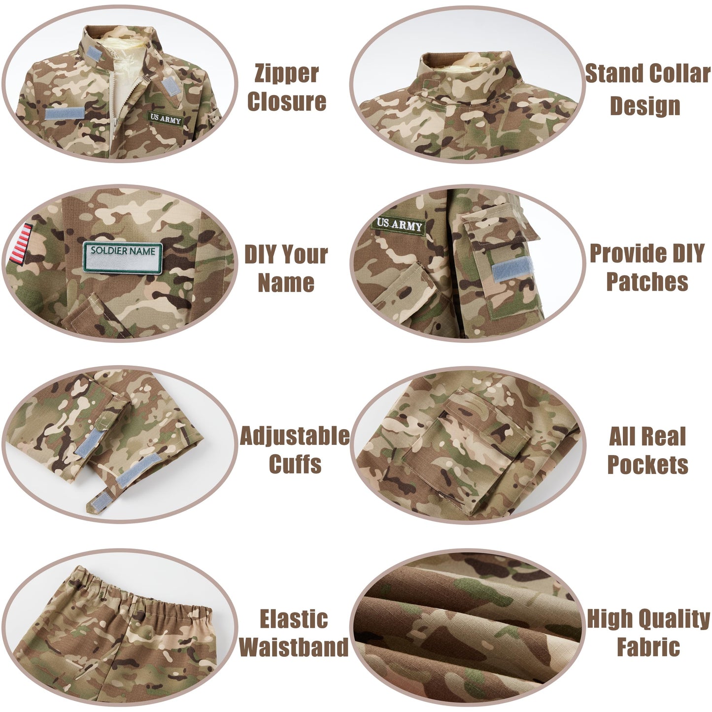 Kosgraiy Army Costume for Boys - Kids Military Soldier Outfit, Camouflage