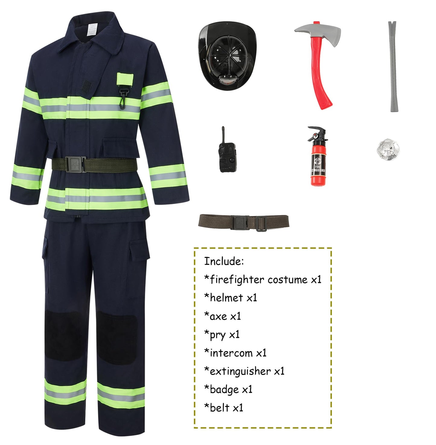 Kosgraiy Kids Firefighter Costume 9pc Set – Black Fireman Dress Up for 3-4 Years