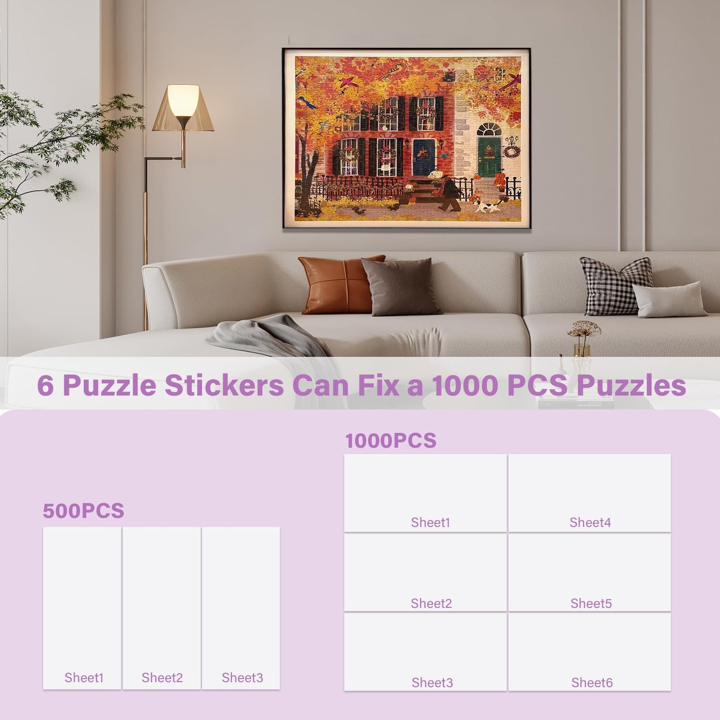 KOSTBAR Puzzle Glue Sheets for 1000-Piece Puzzles – 96 PCS, Easy Peel, No-Clean Jigsaw Saver Sheets