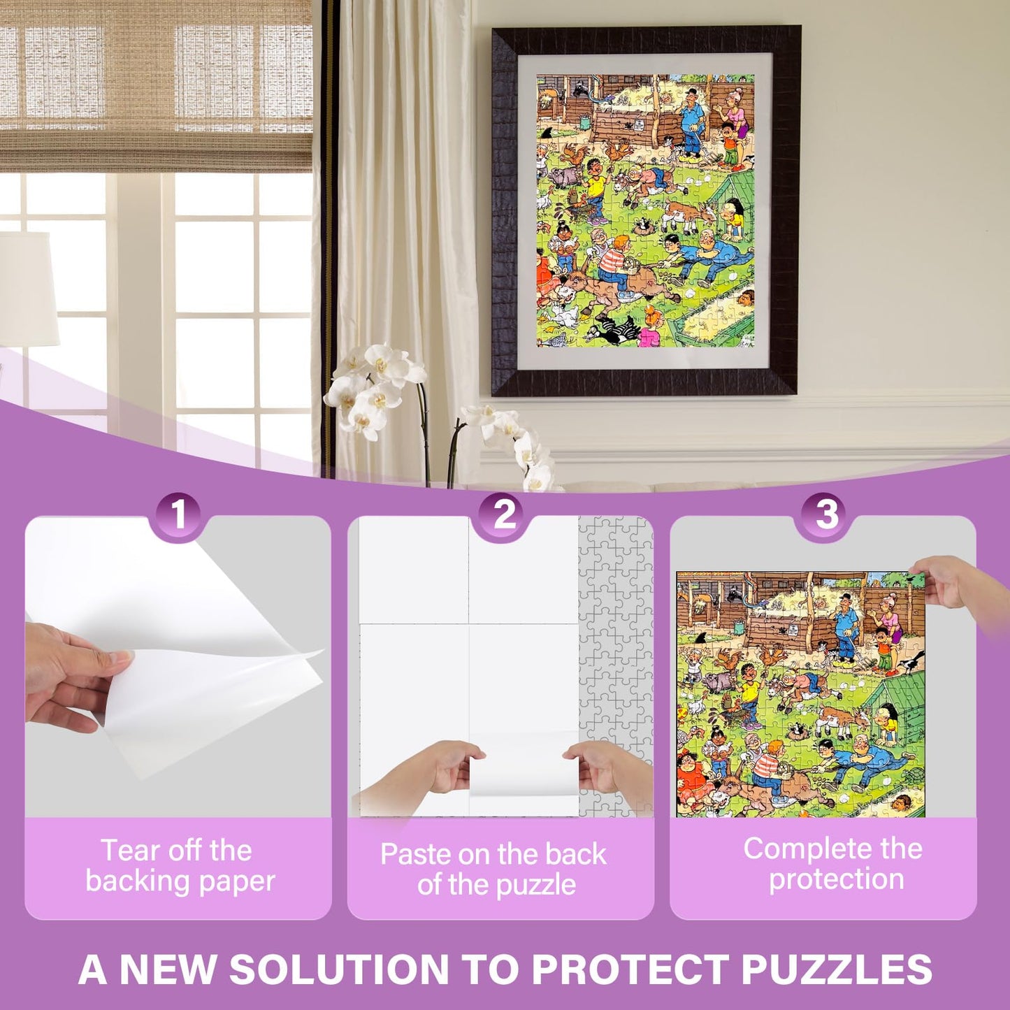 KOSTBAR Puzzle Glue Sheets for 1000-Piece Puzzles – 96 PCS, Easy Peel, No-Clean Jigsaw Saver Sheets