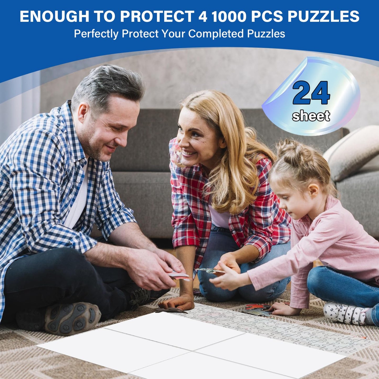 KOSTBAR Puzzle Glue Sheets for 1000-Piece Puzzles – 24 Saver Sheets, Peel & Stick Jigsaw Stickers, No-Clean, Gift for Puzzle Lovers