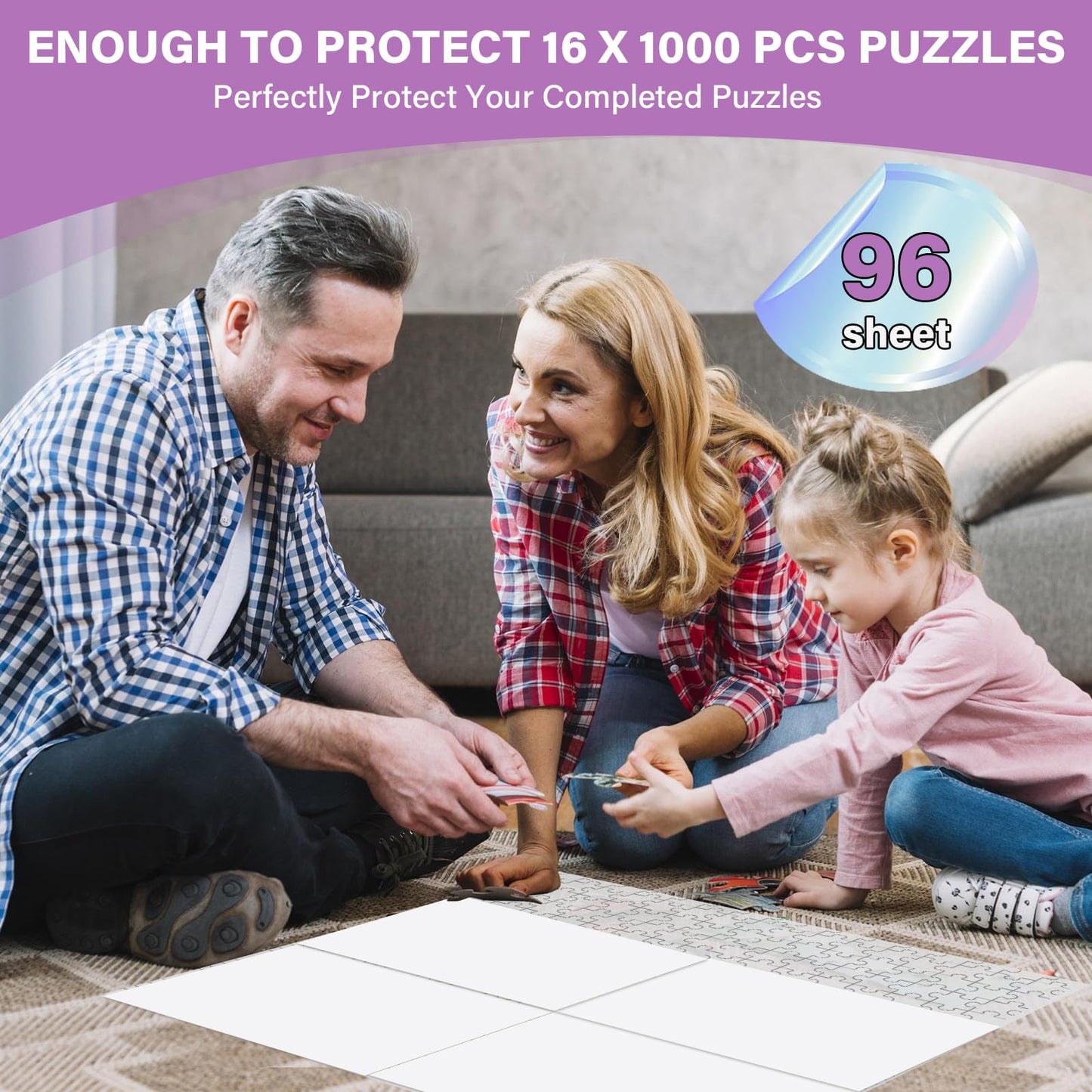 KOSTBAR Puzzle Glue Sheets for 1000-Piece Puzzles – 96 PCS, Easy Peel, No-Clean Jigsaw Saver Sheets