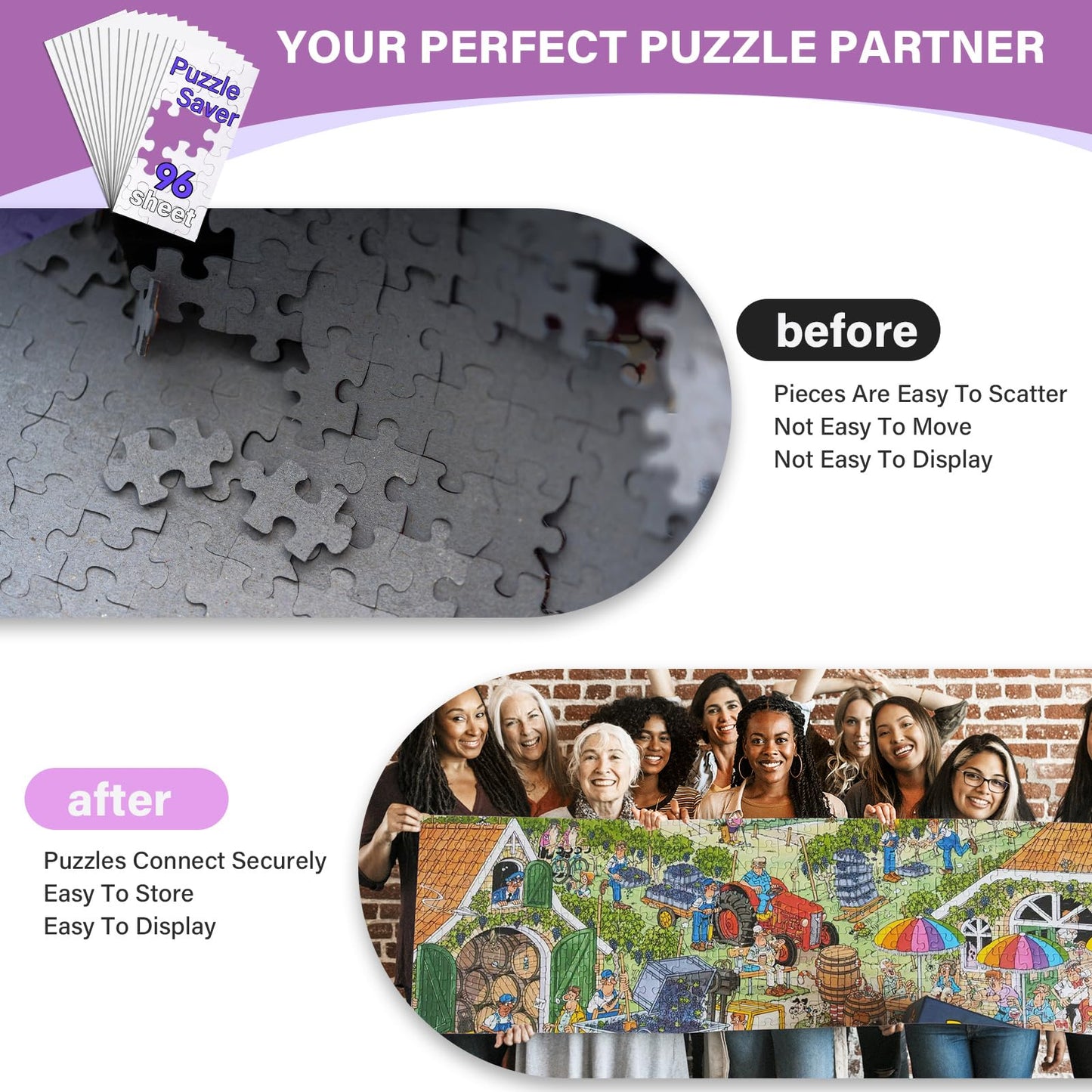 KOSTBAR Puzzle Glue Sheets for 1000-Piece Puzzles – 96 PCS, Easy Peel, No-Clean Jigsaw Saver Sheets