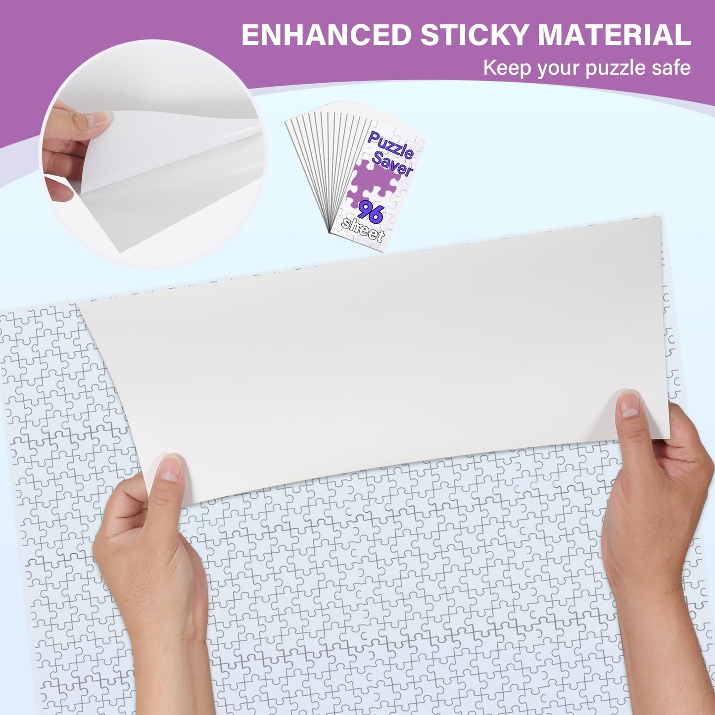 KOSTBAR Puzzle Glue Sheets for 1000-Piece Puzzles – 96 PCS, Easy Peel, No-Clean Jigsaw Saver Sheets