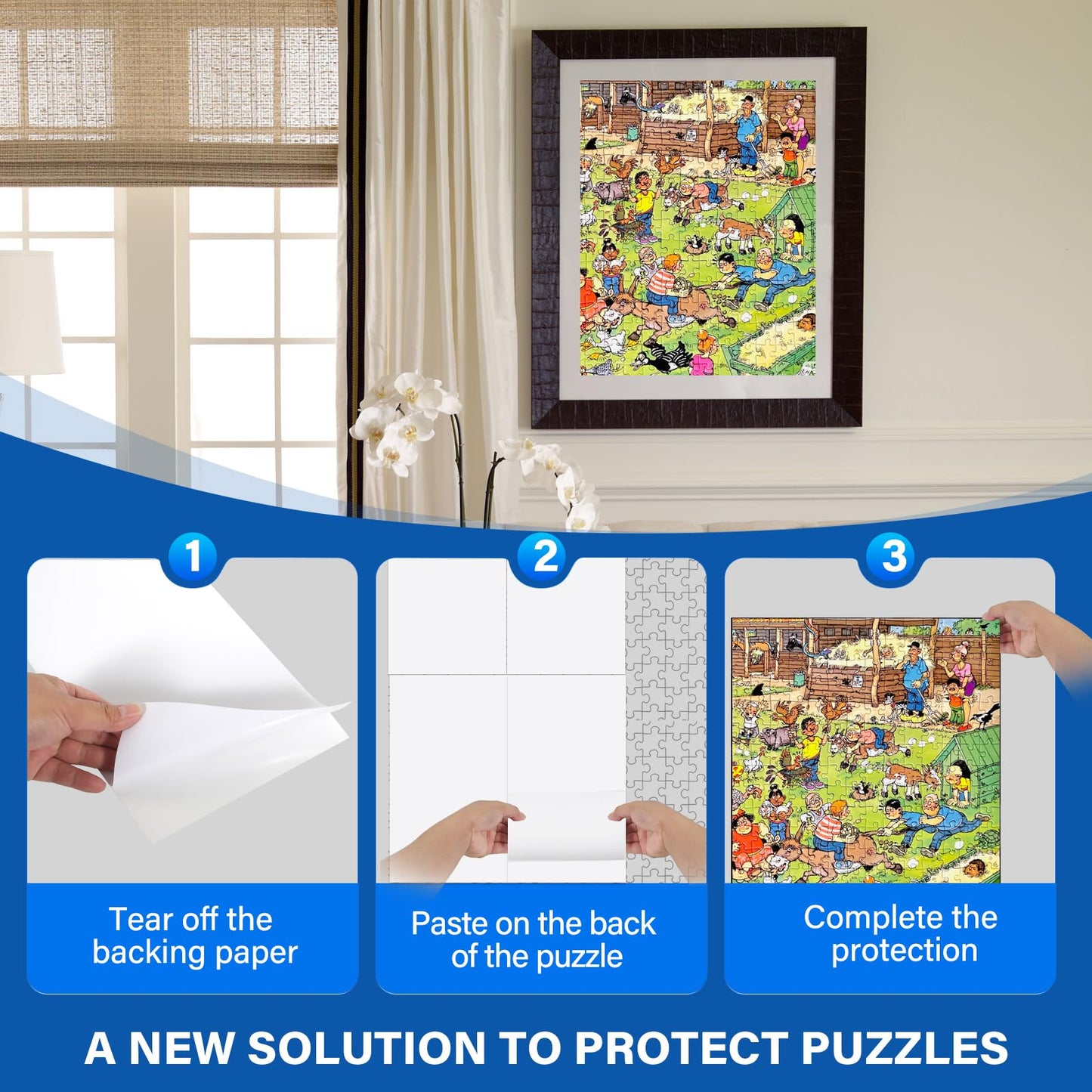 KOSTBAR Puzzle Glue Sheets for 1000-Piece Puzzles – 24 Saver Sheets, Peel & Stick Jigsaw Stickers, No-Clean, Gift for Puzzle Lovers