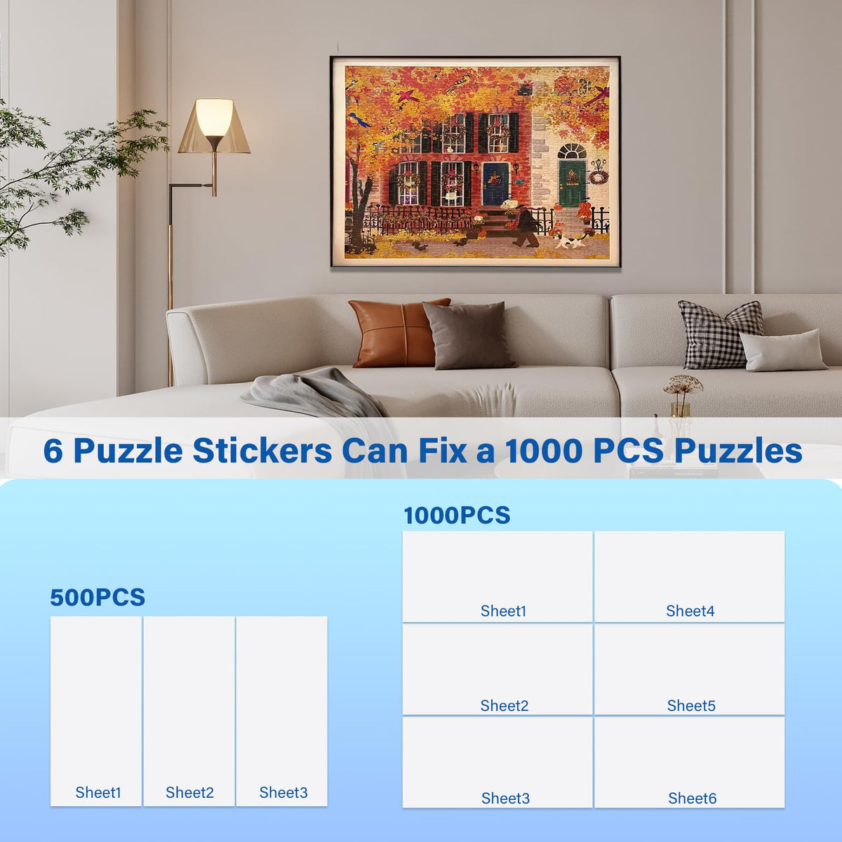 KOSTBAR Puzzle Glue Sheets for 1000-Piece Puzzles – 24 Saver Sheets, Peel & Stick Jigsaw Stickers, No-Clean, Gift for Puzzle Lovers
