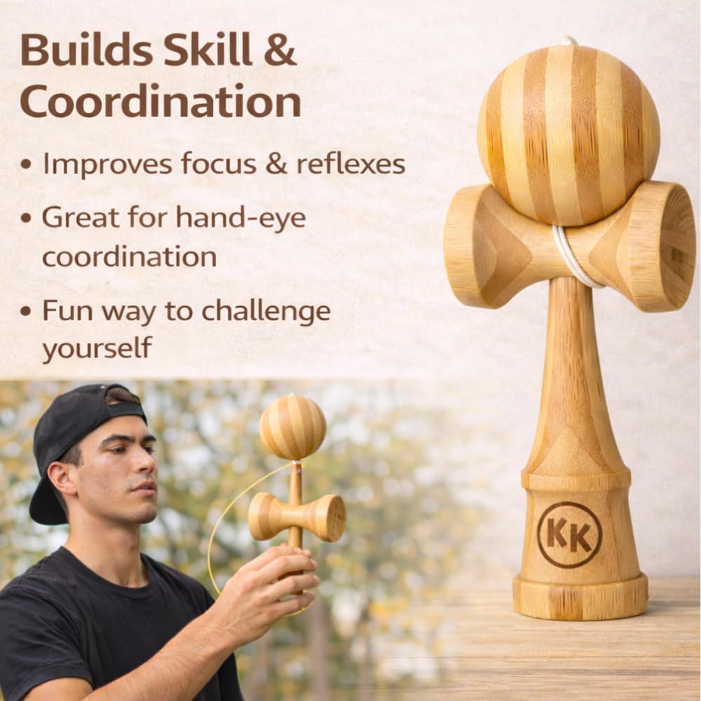 Kotaro Pro Bamboo Kendama - Premium Full-Bamboo Build + Extra String