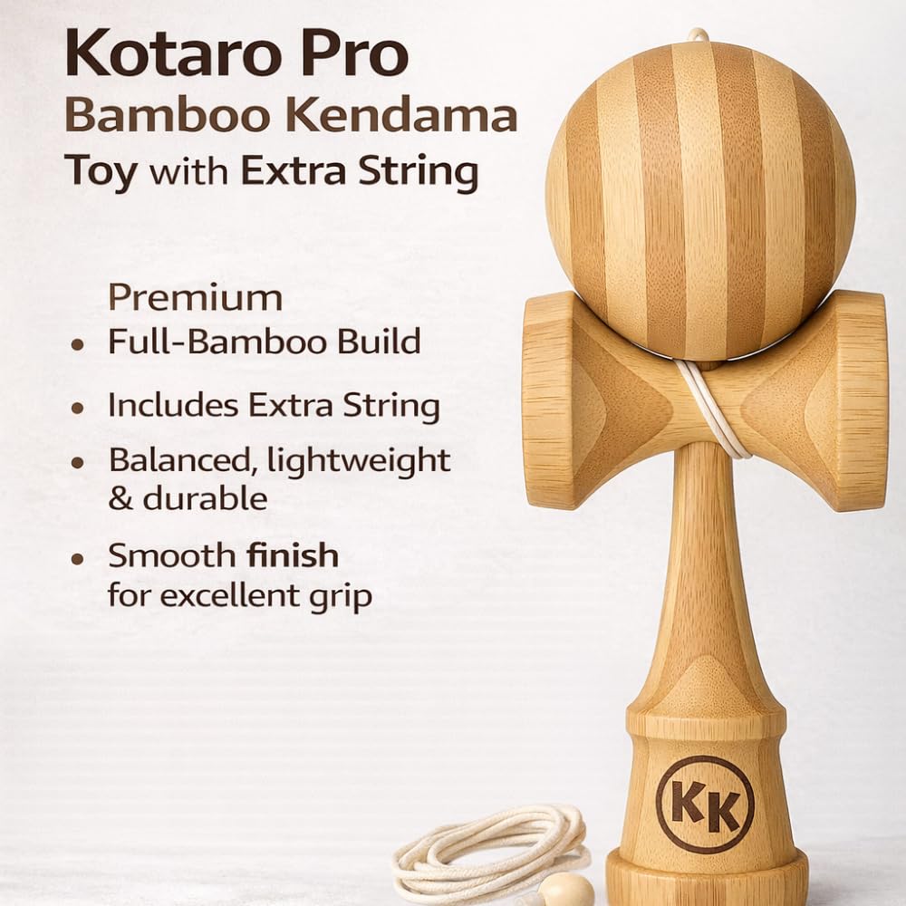 Kotaro Pro Bamboo Kendama - Premium Full-Bamboo Build + Extra String