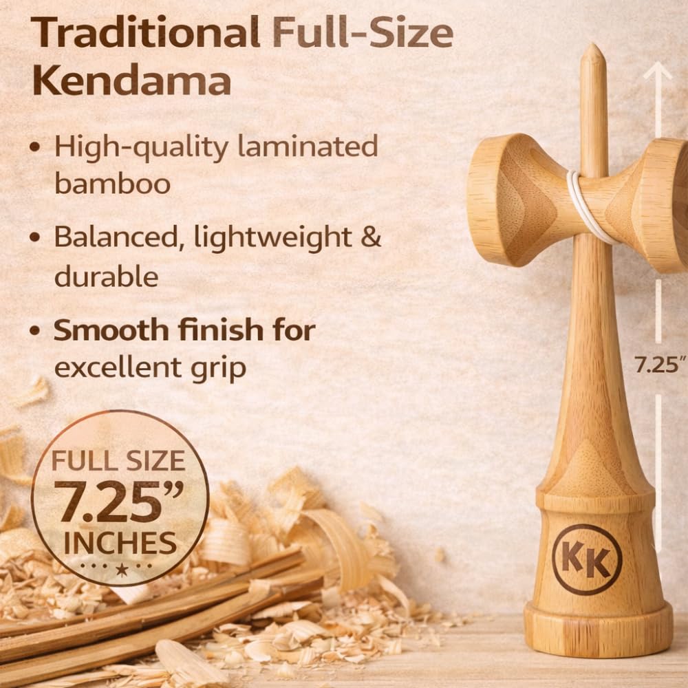 Kotaro Pro Bamboo Kendama - Premium Full-Bamboo Build + Extra String