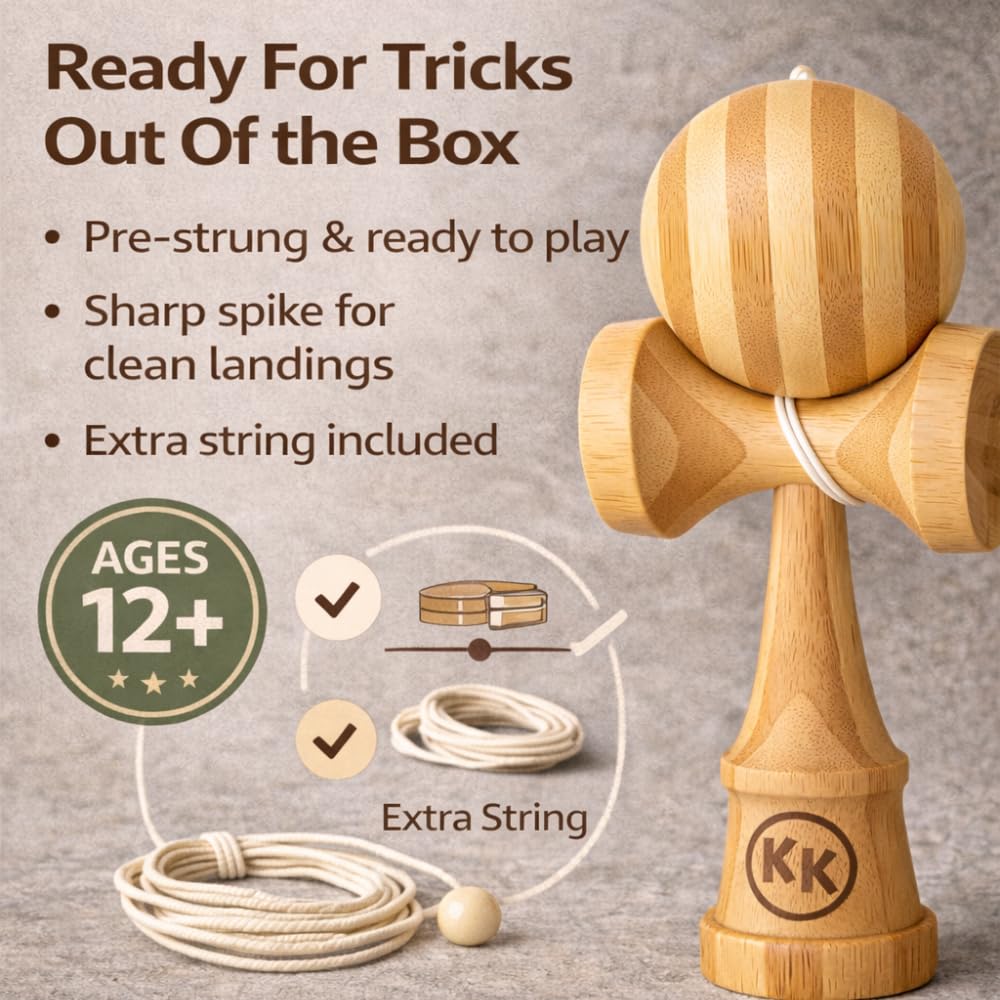 Kotaro Pro Bamboo Kendama - Premium Full-Bamboo Build + Extra String