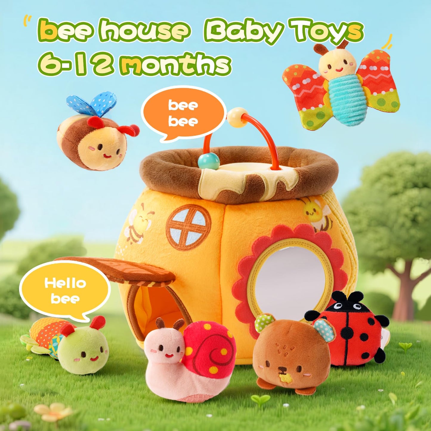 Koty Bee House Sensory Toy – Plush Garden Friends for Babies 0-12 Months | Montessori Toy