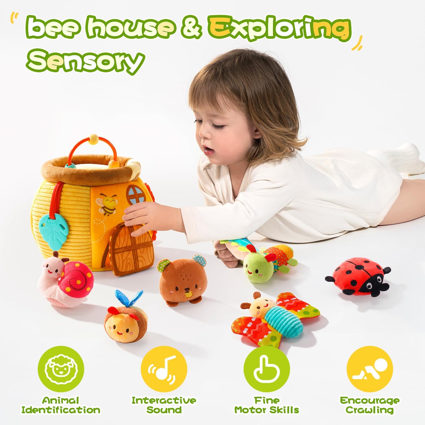 Koty Bee House Sensory Toy – Plush Garden Friends for Babies 0-12 Months | Montessori Toy
