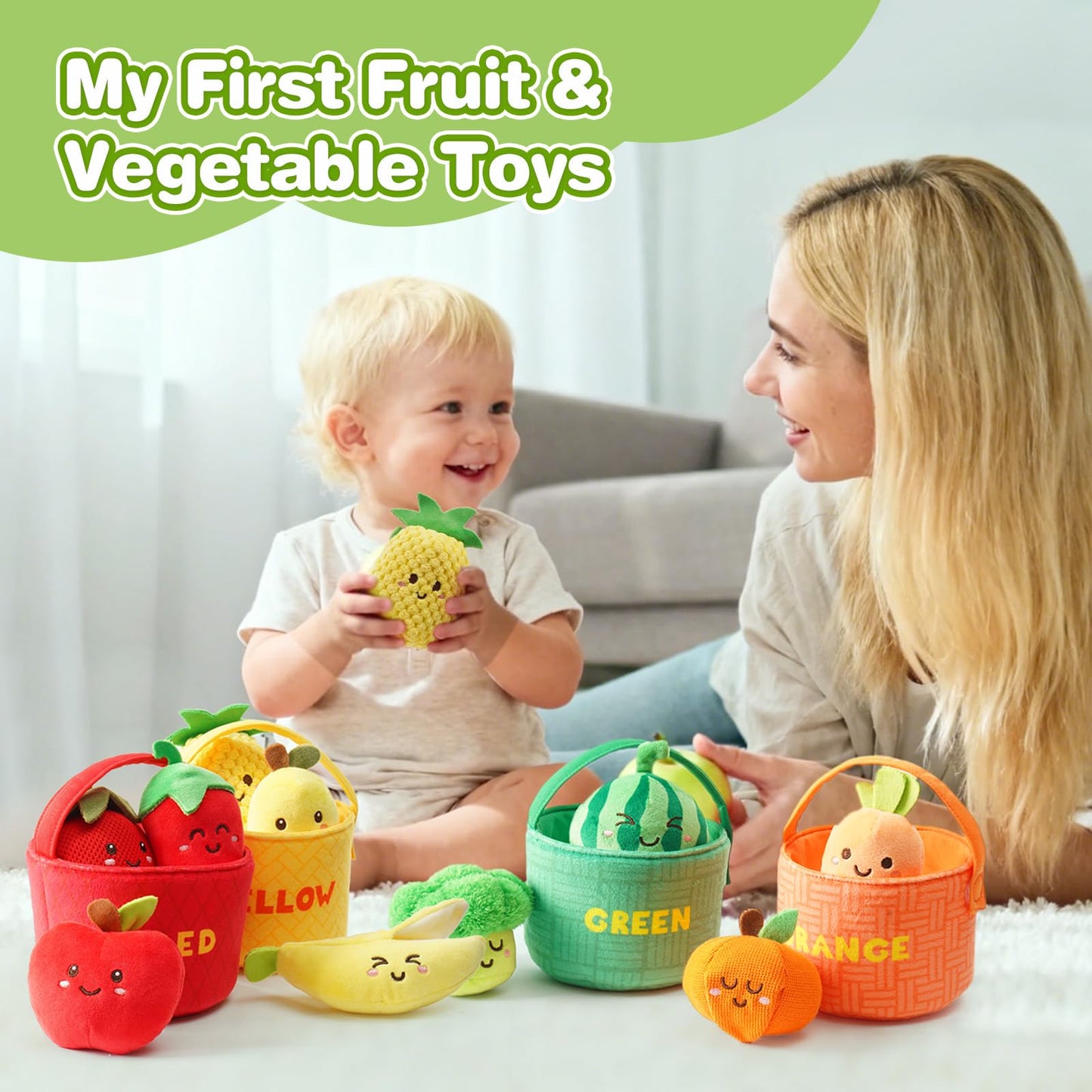 Koty Baby Sensory Toys: Montessori Sorting Basket & Soft Food Play for 6–12 Months
