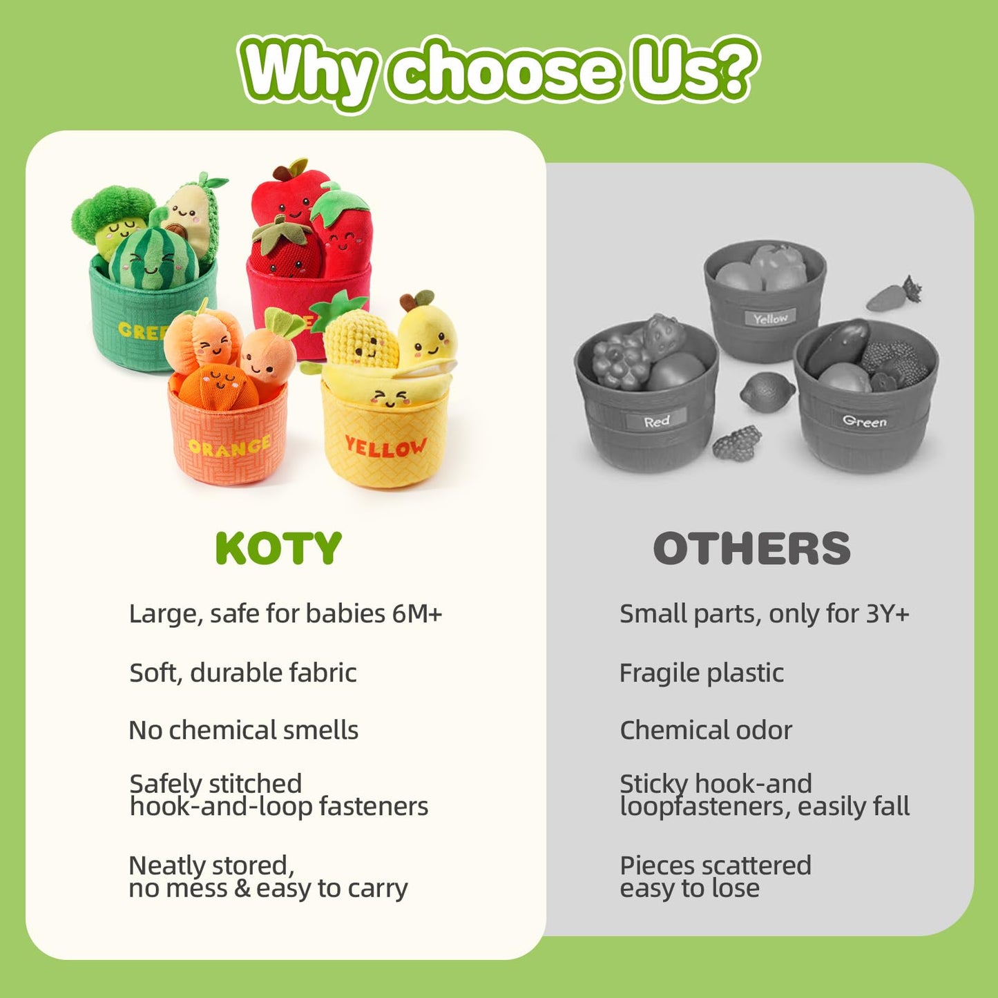 Koty Baby Sensory Toys: Montessori Sorting Basket & Soft Food Play for 6–12 Months