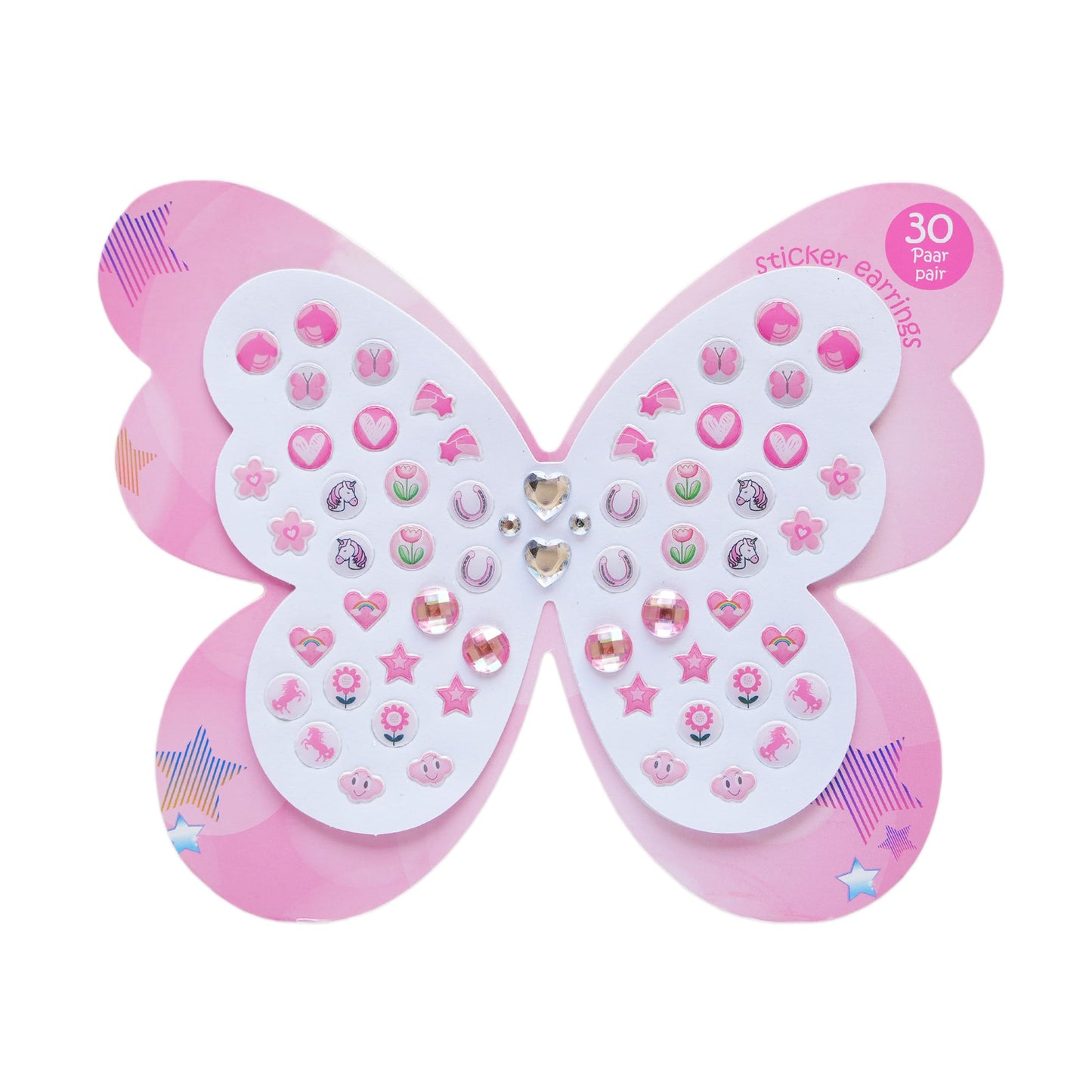 Koutey Butterfly Stick-On Earrings for Kids – 30 Pairs Unicorn Rainbow Self-Adhesive Earrings (Butterfly-01)